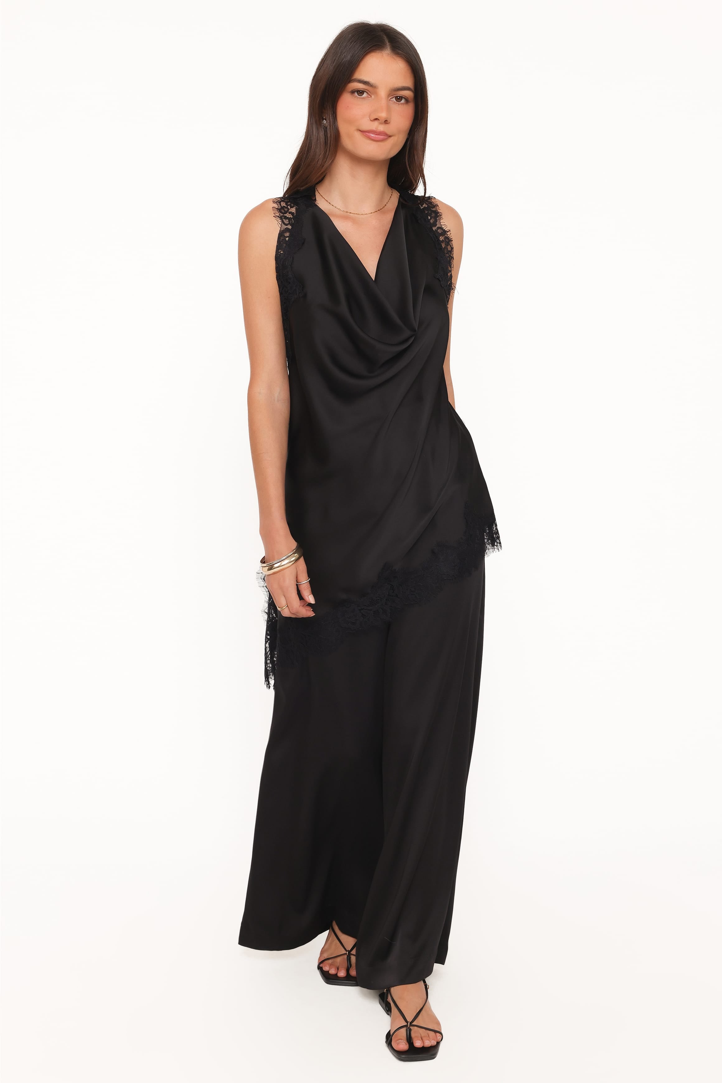 Petal and Pup USA TOPS Clara Asymmetrical Lace Top - Black