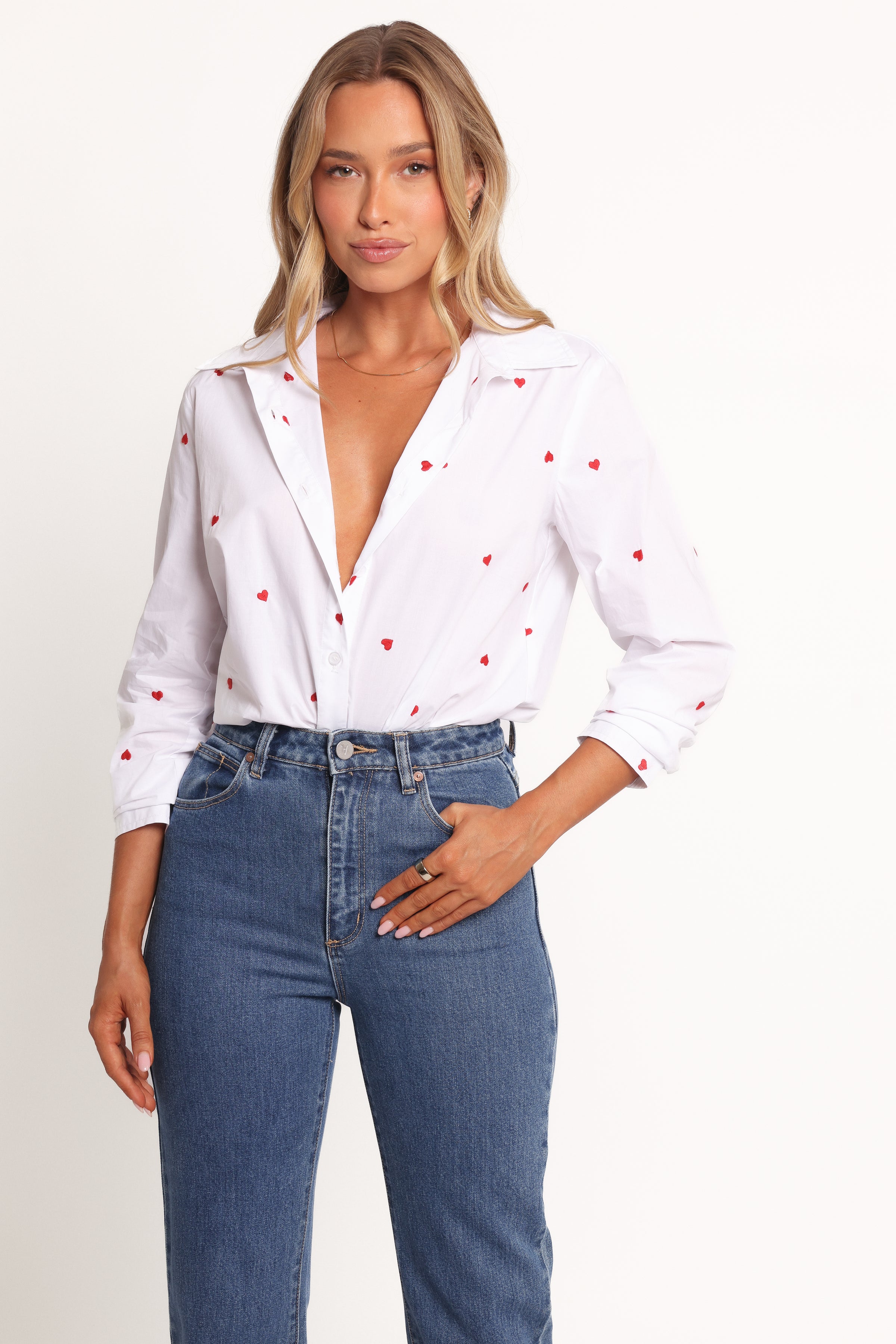 Petal and Pup USA TOPS Cyra Heart Top - White Red