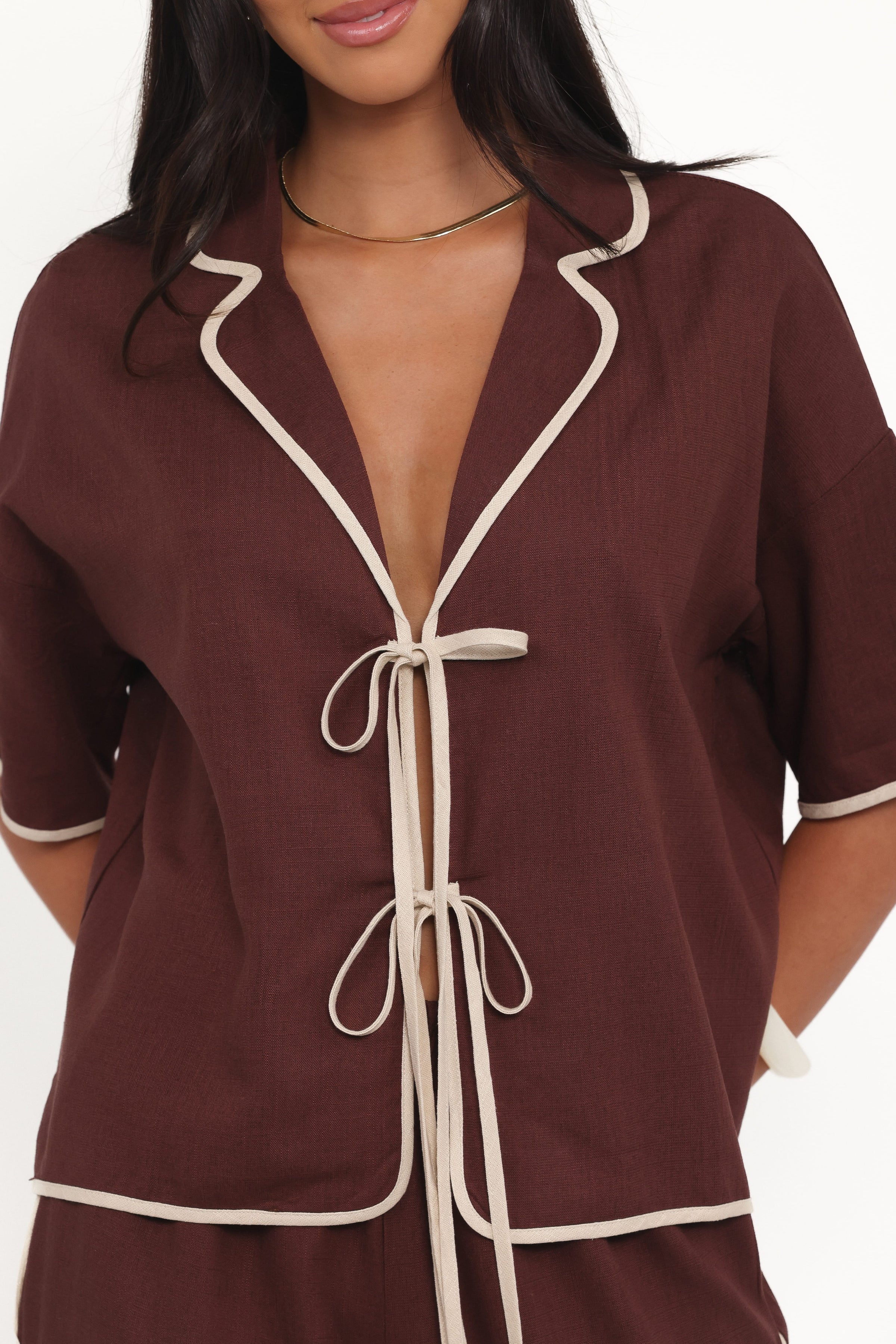 Petal and Pup USA TOPS Dalton Tie Top - Brown Cream