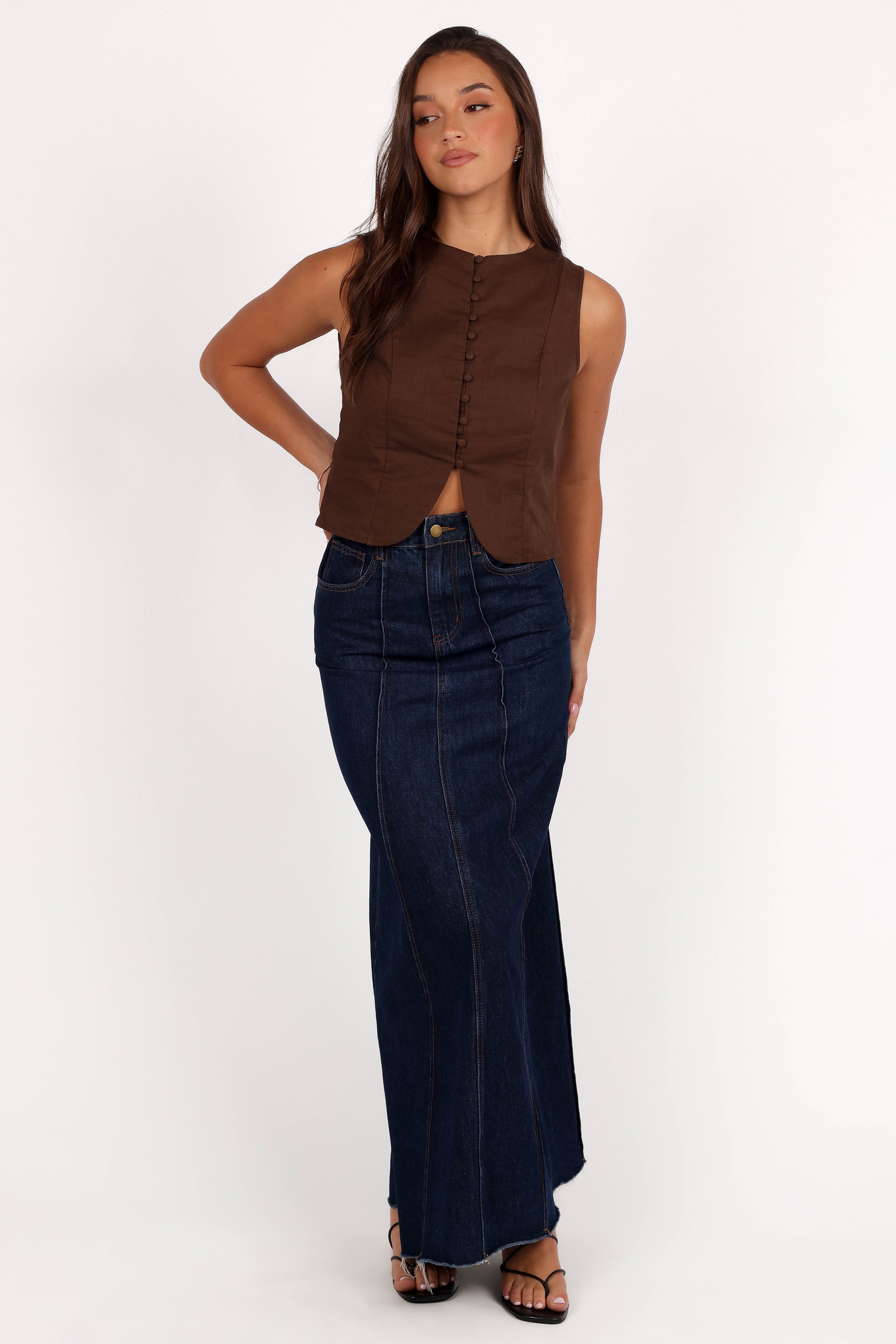 Petal and Pup USA TOPS Daniella Linen Vest - Chocolate Brown