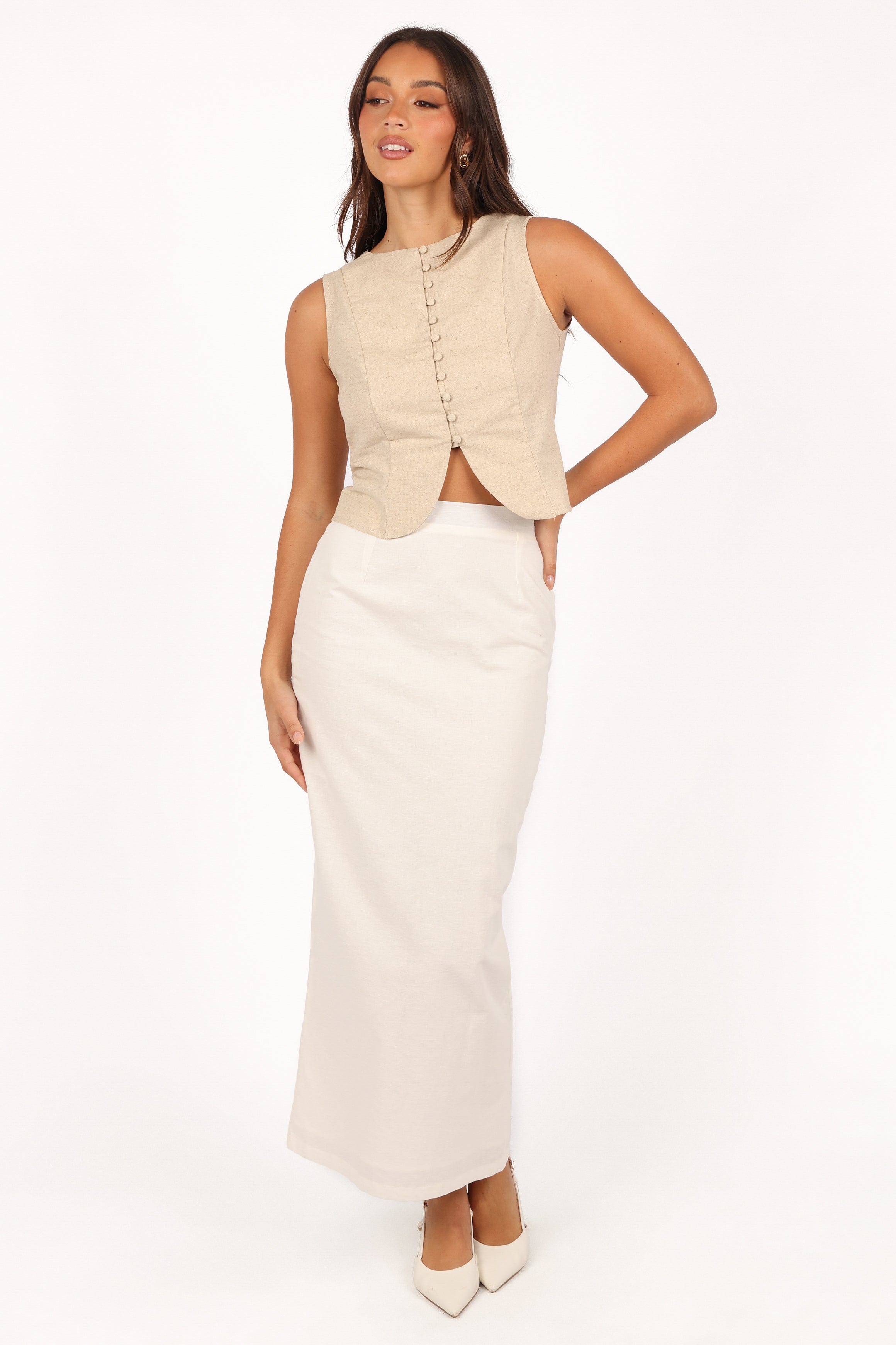 Petal and Pup USA TOPS Daniella Linen Vest - Oatmeal
