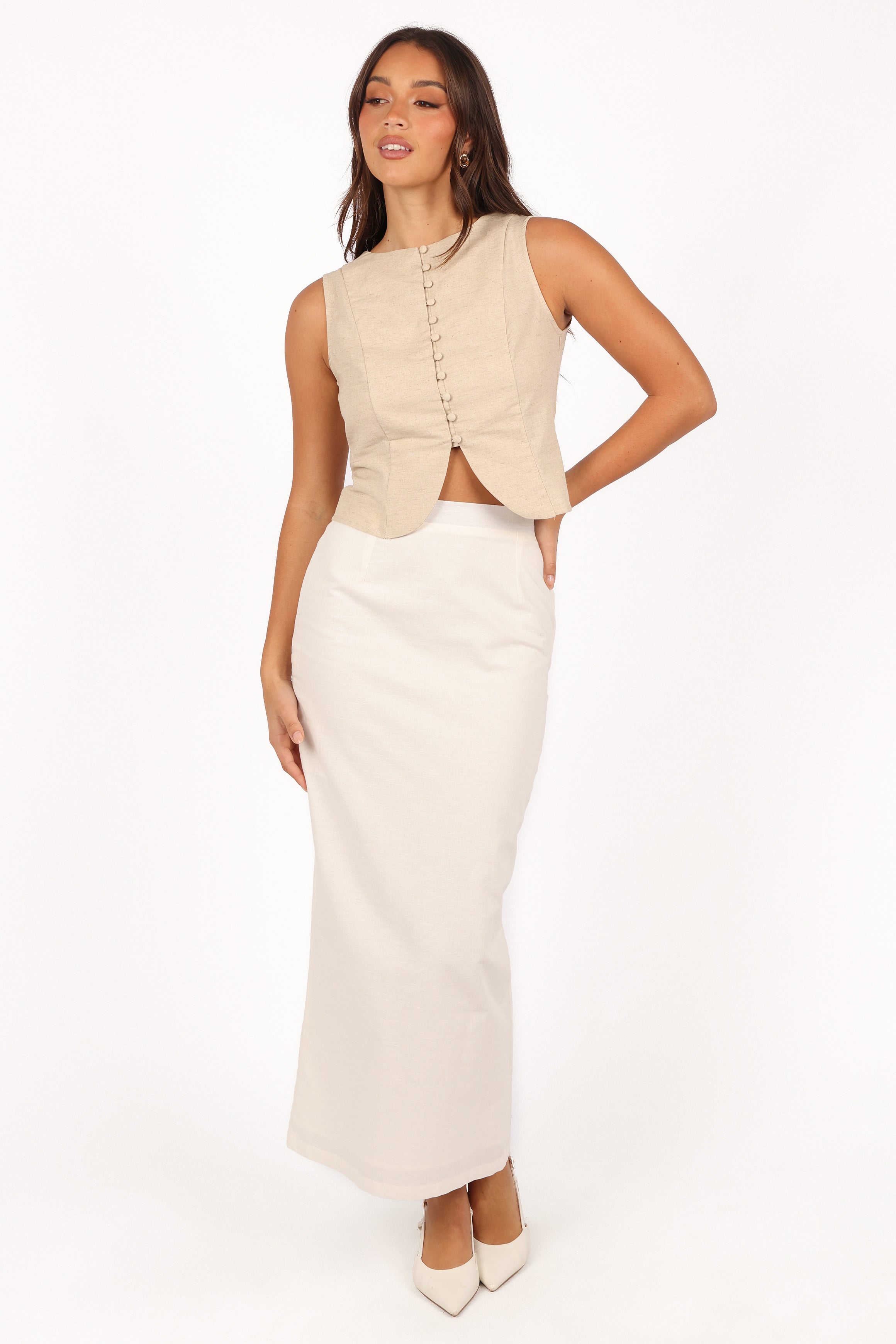 Petal and Pup USA TOPS Daniella Linen Vest - Oatmeal