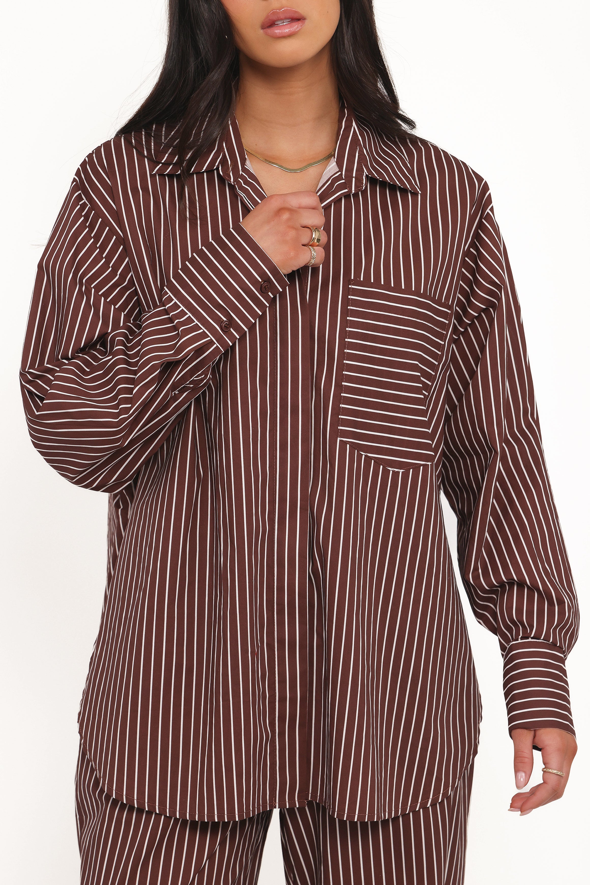 Petal and Pup USA TOPS Darya Shirt - Chocolate Stripe