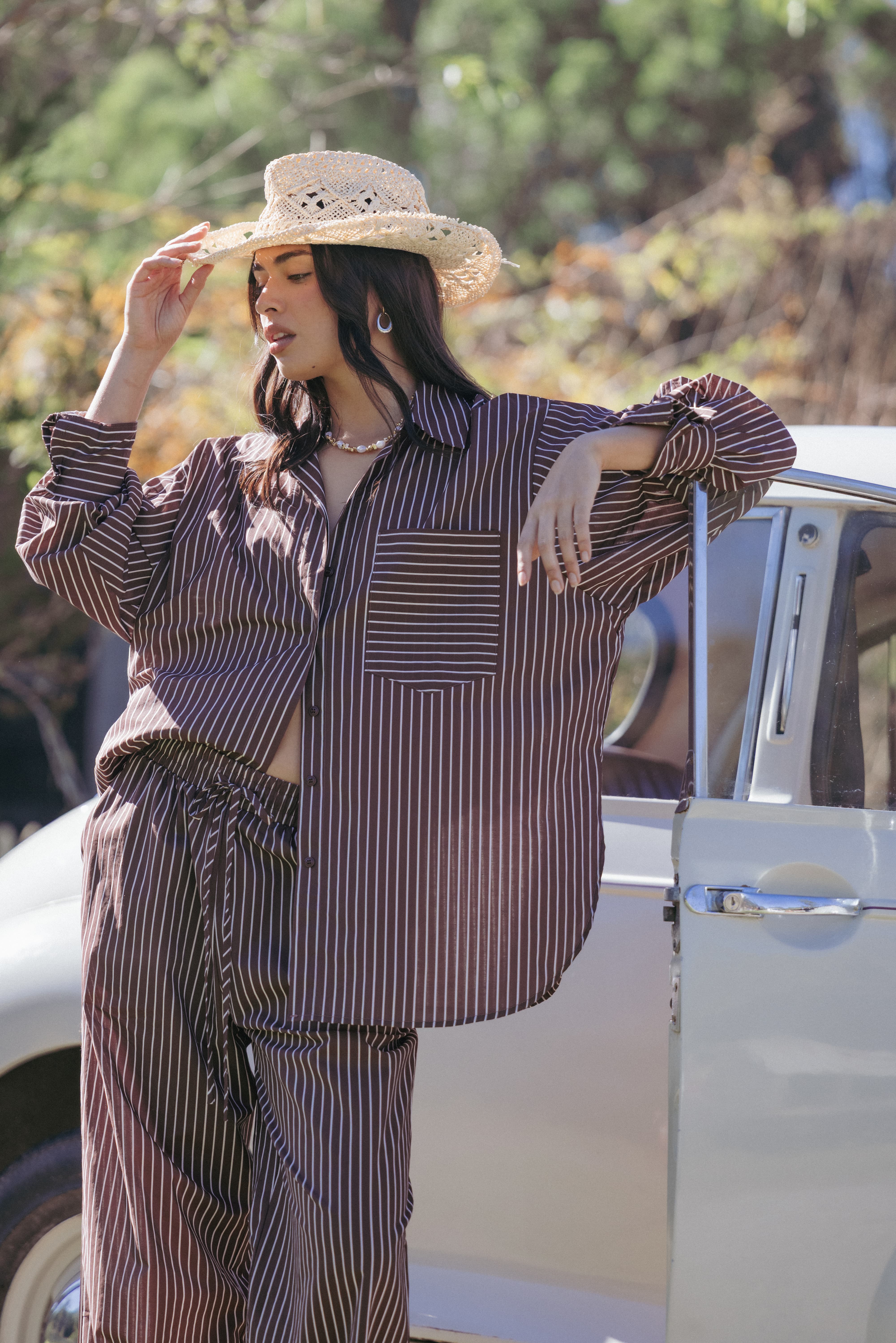 Petal and Pup USA TOPS Darya Shirt - Chocolate Stripe