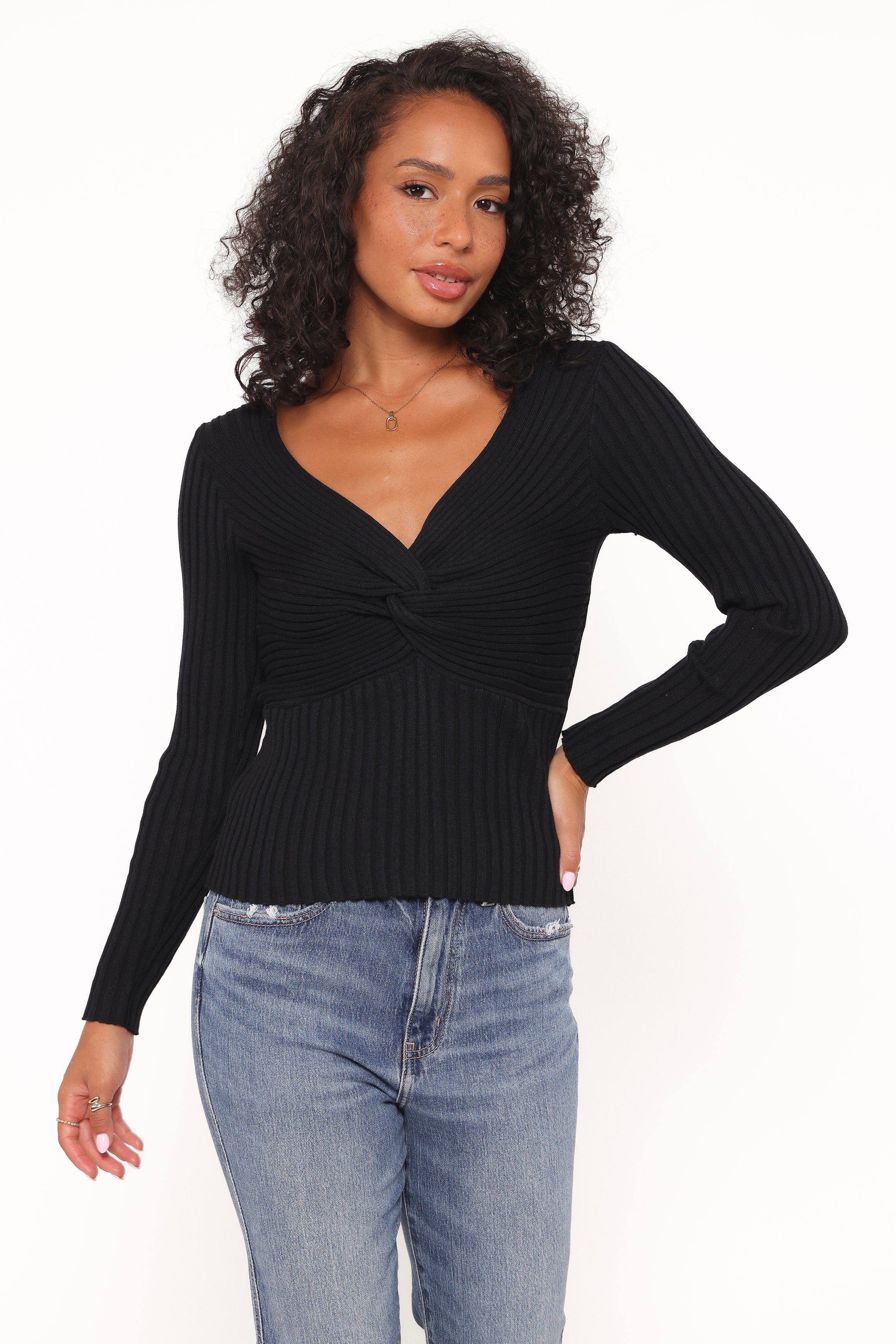 Petal and Pup USA TOPS Demi Twist Detail Knit Top - Black