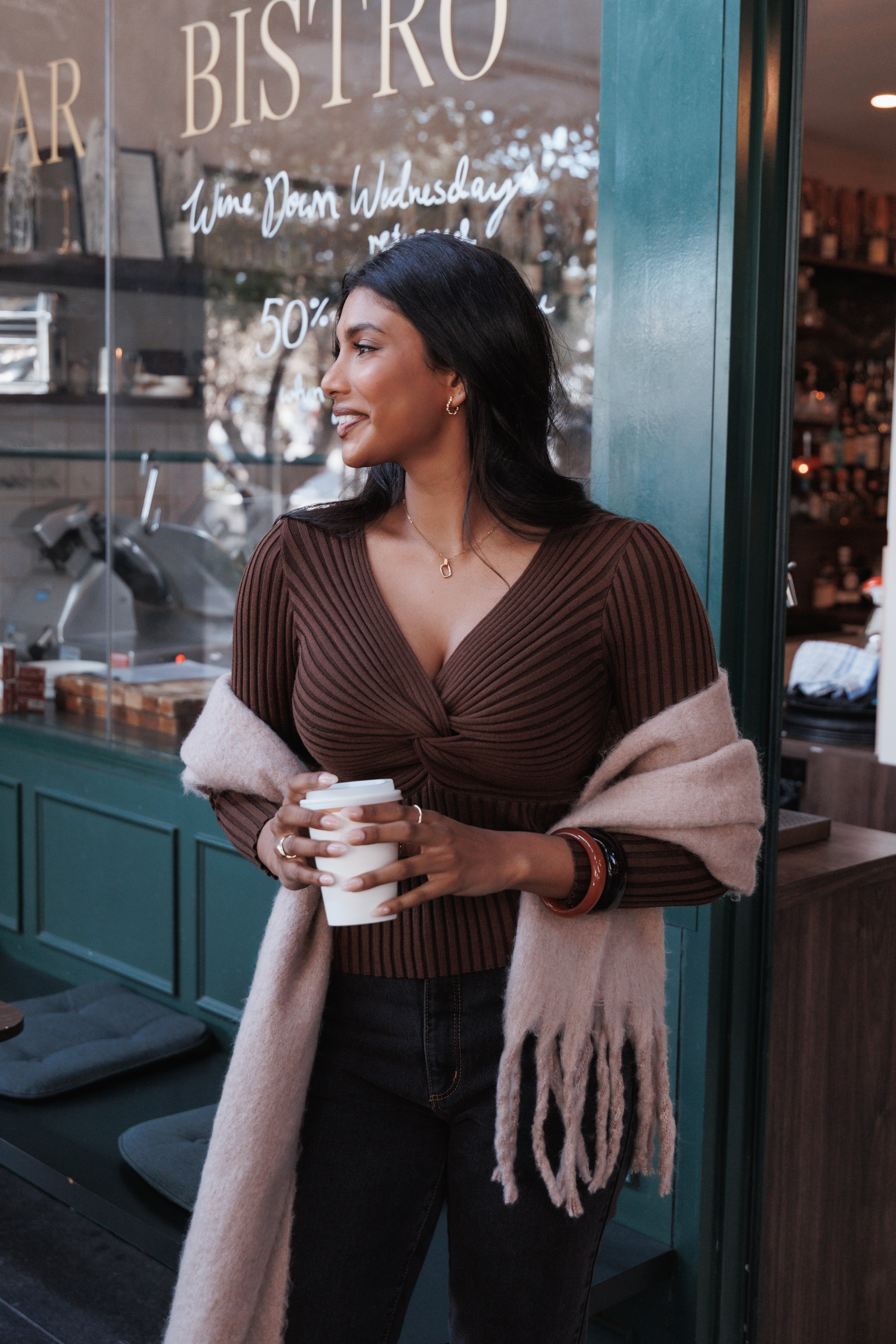 Petal and Pup USA TOPS Demi Twist Detail Knit Top - Brown