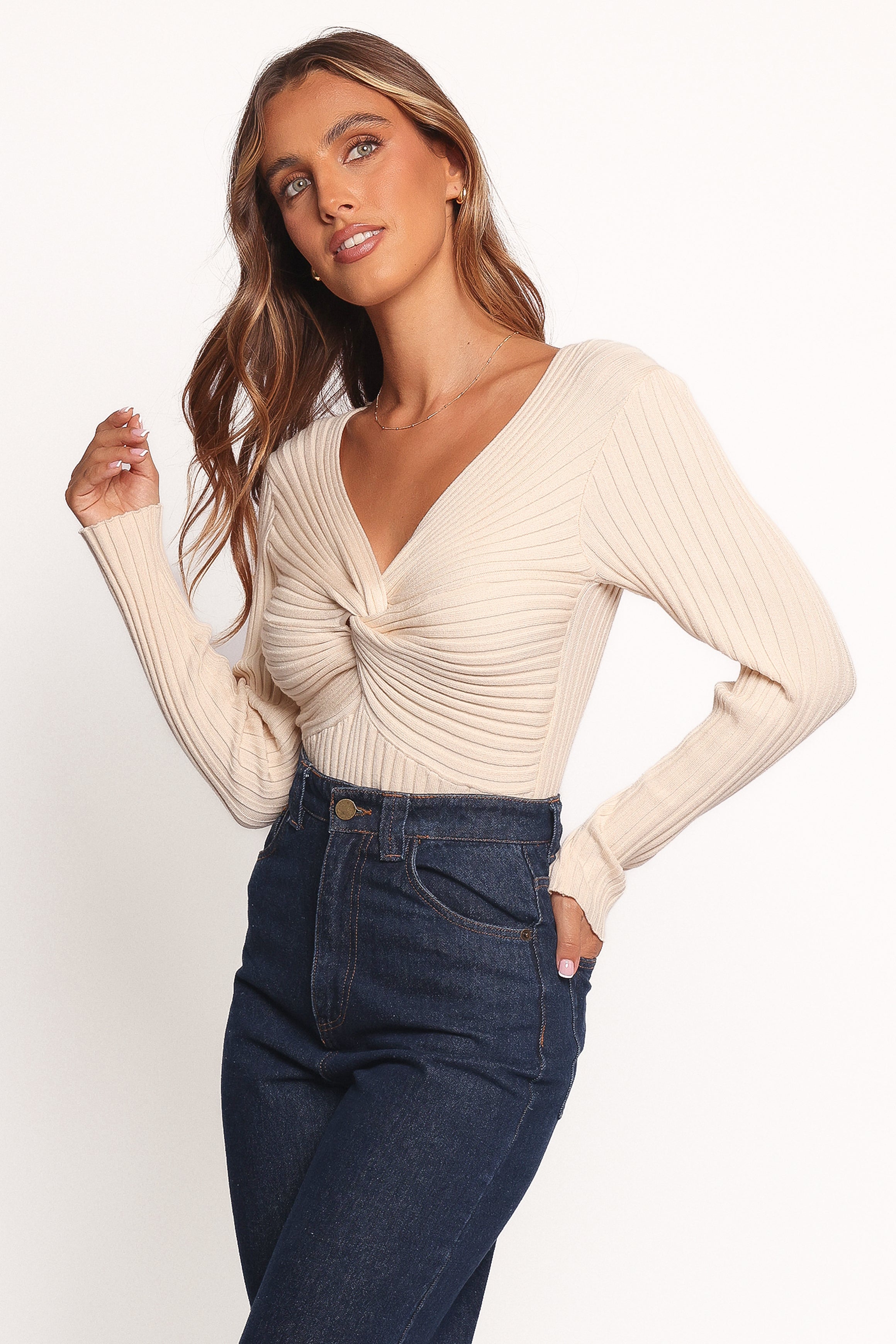 Petal and Pup USA TOPS Demi Twist Detail Knit Top - Cream