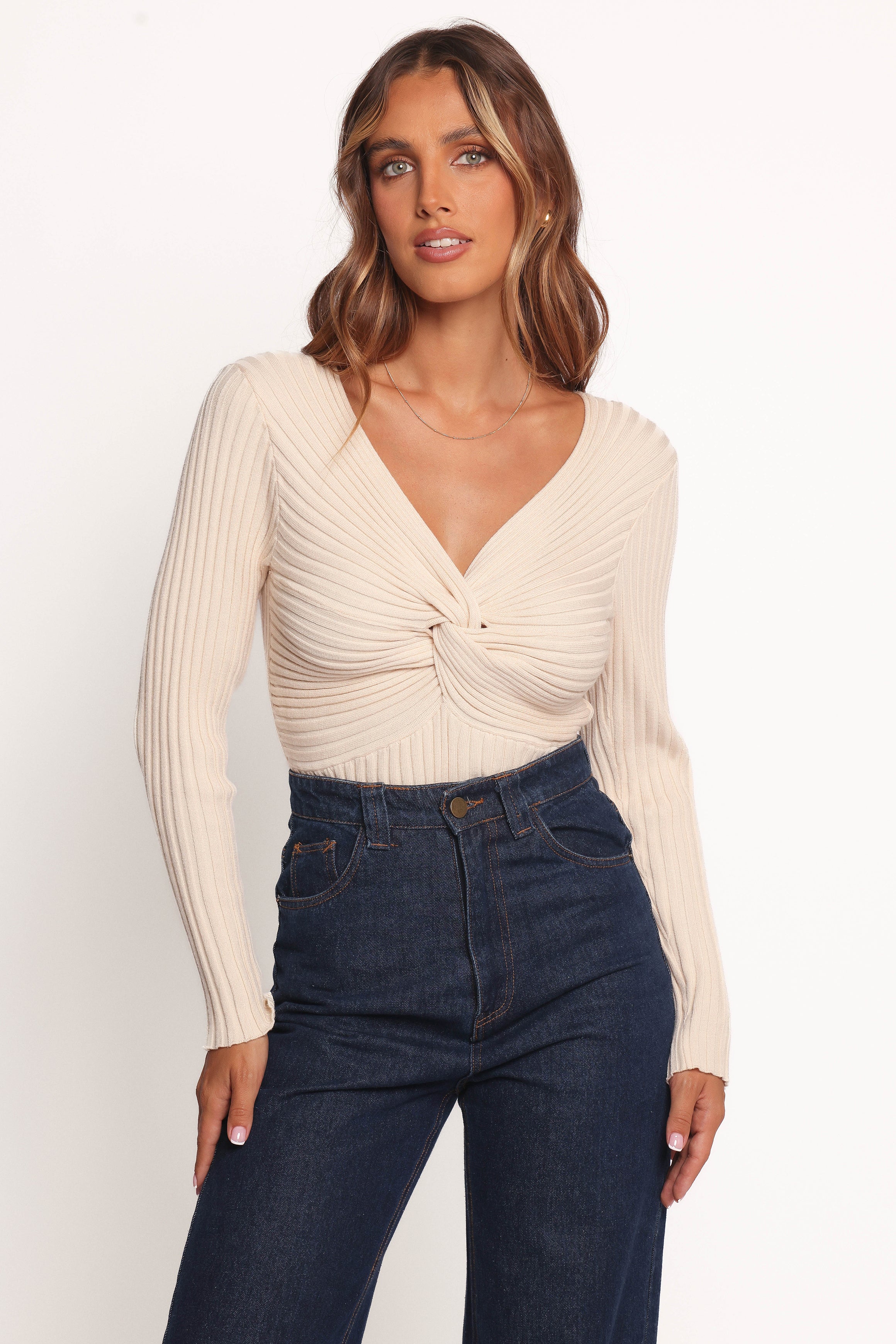 Petal and Pup USA TOPS Demi Twist Detail Knit Top - Cream (Hold for Rack)