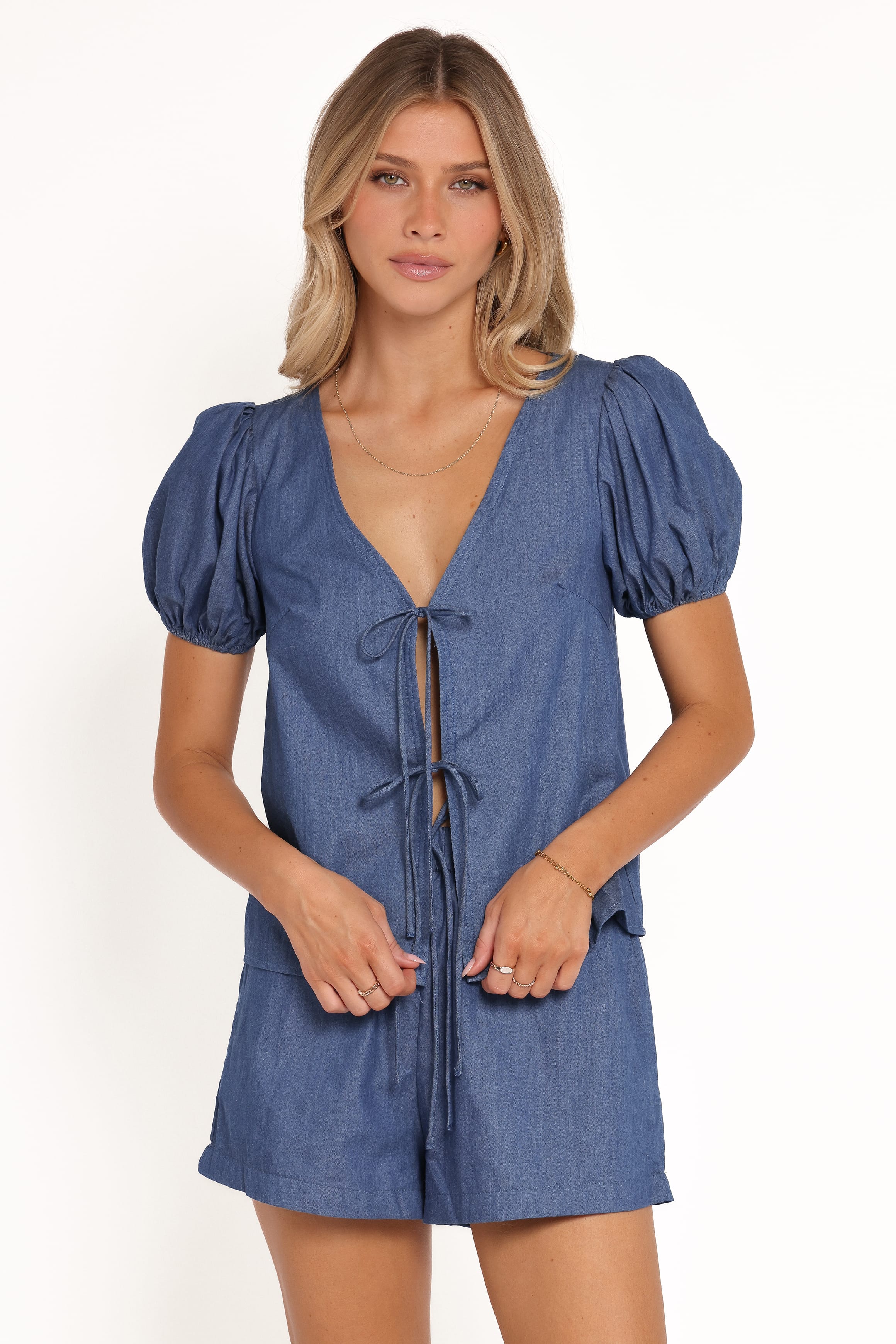 Petal and Pup USA TOPS Dominic Tie Front Top - Denim