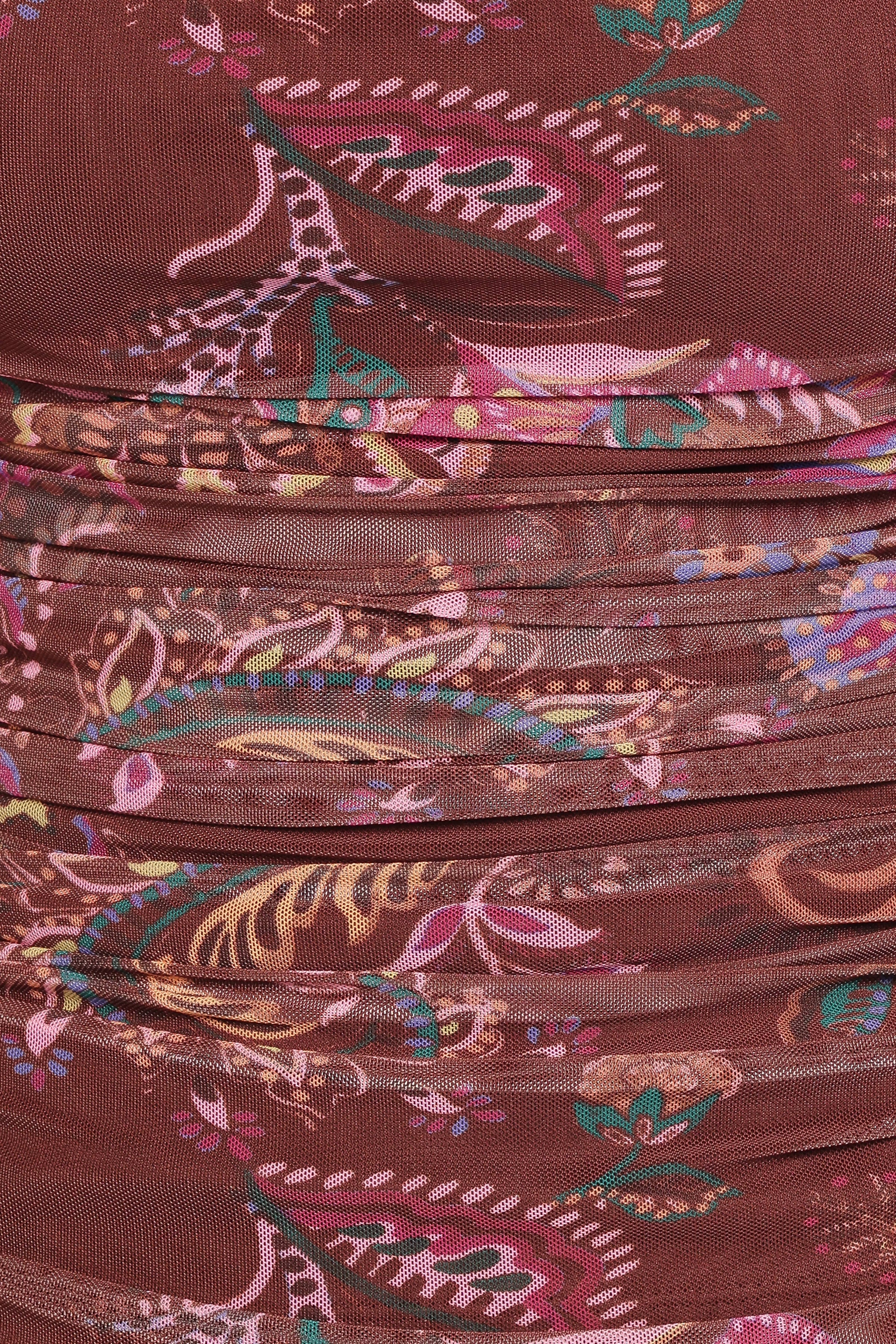 Petal and Pup USA TOPS Elfrida Off Shoulder Mesh Top - Brown Floral