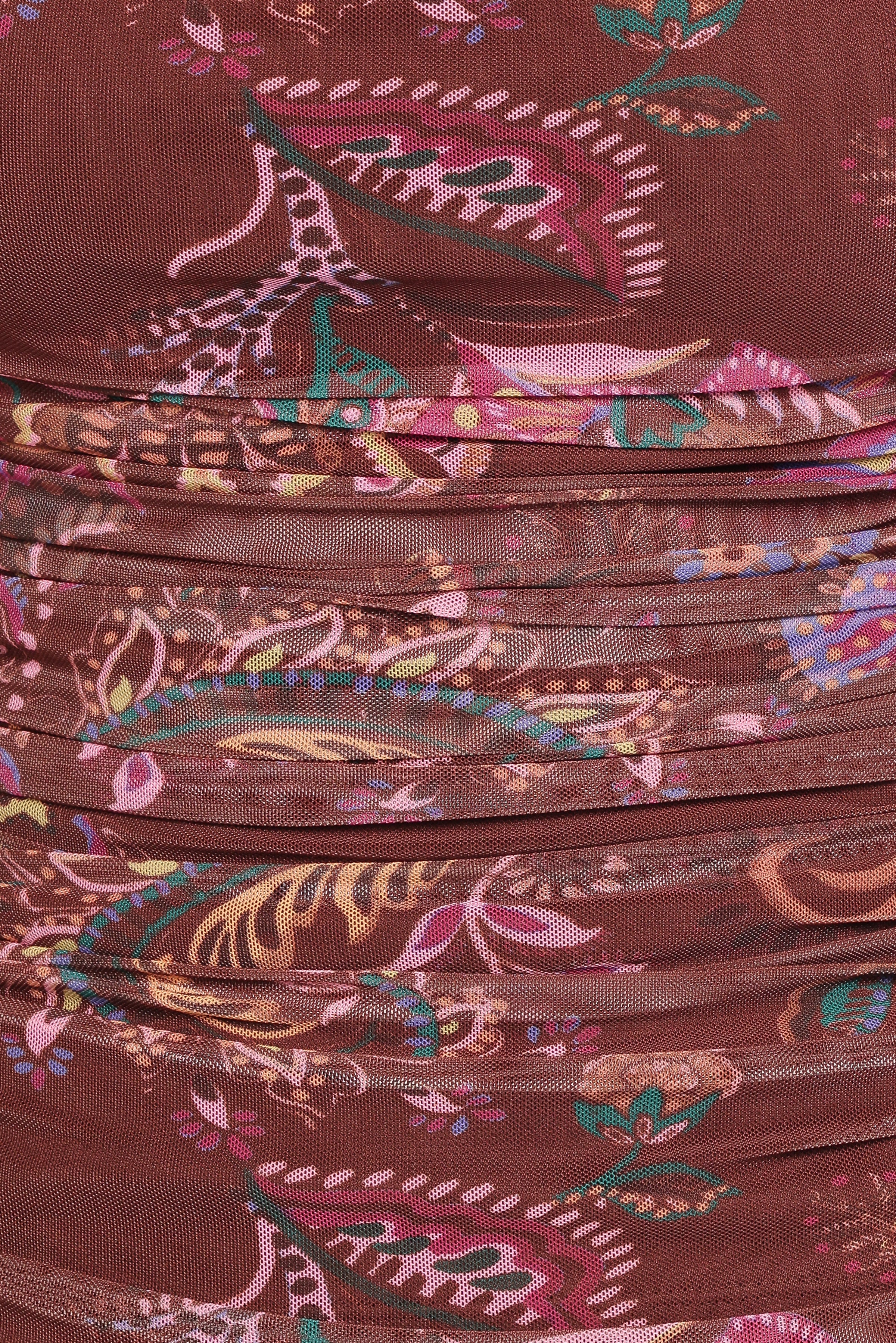 Petal and Pup USA TOPS Elfrida Off Shoulder Mesh Top - Brown Floral