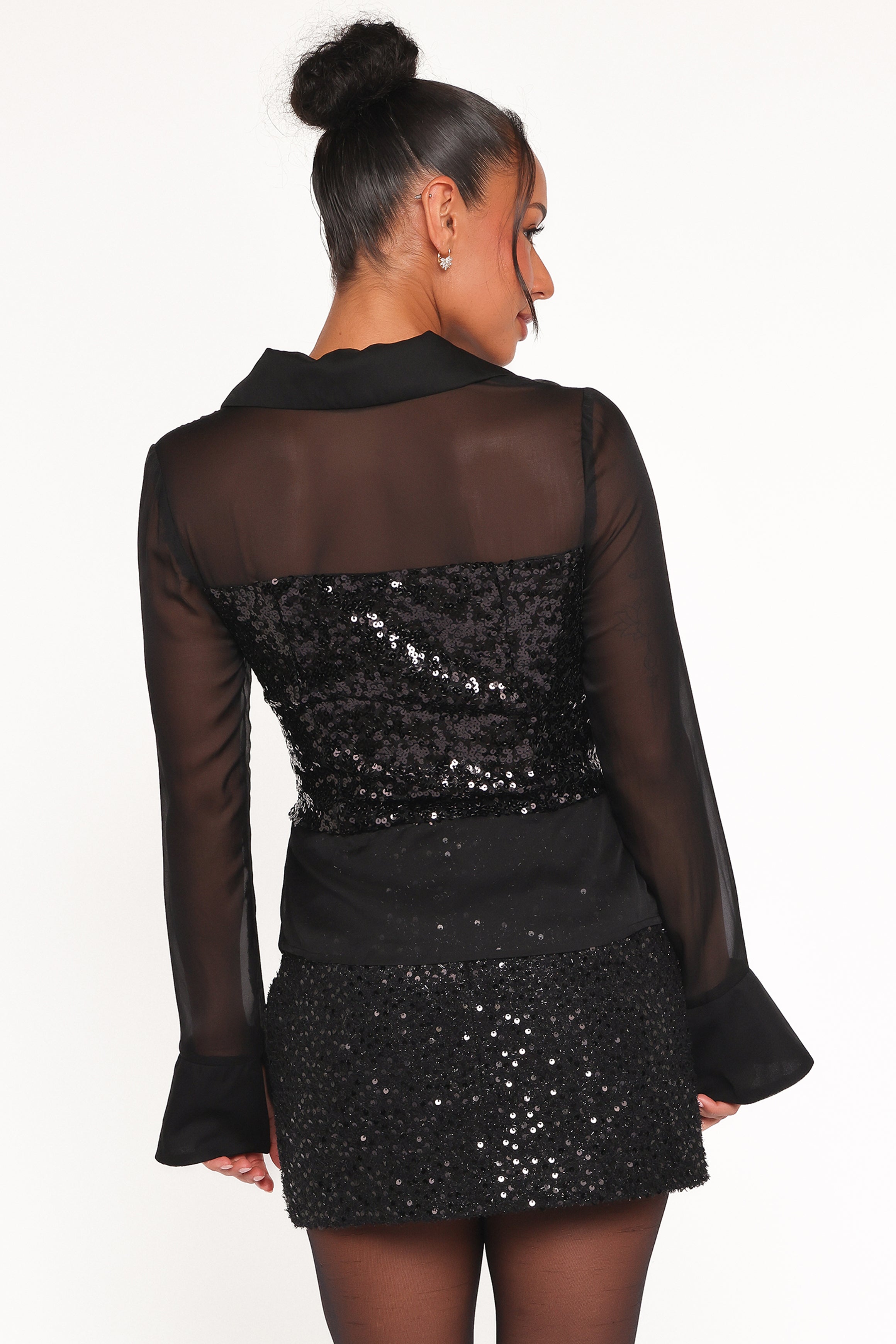 Petal and Pup USA TOPS Eliana Sheer Sequin Blouse - Black