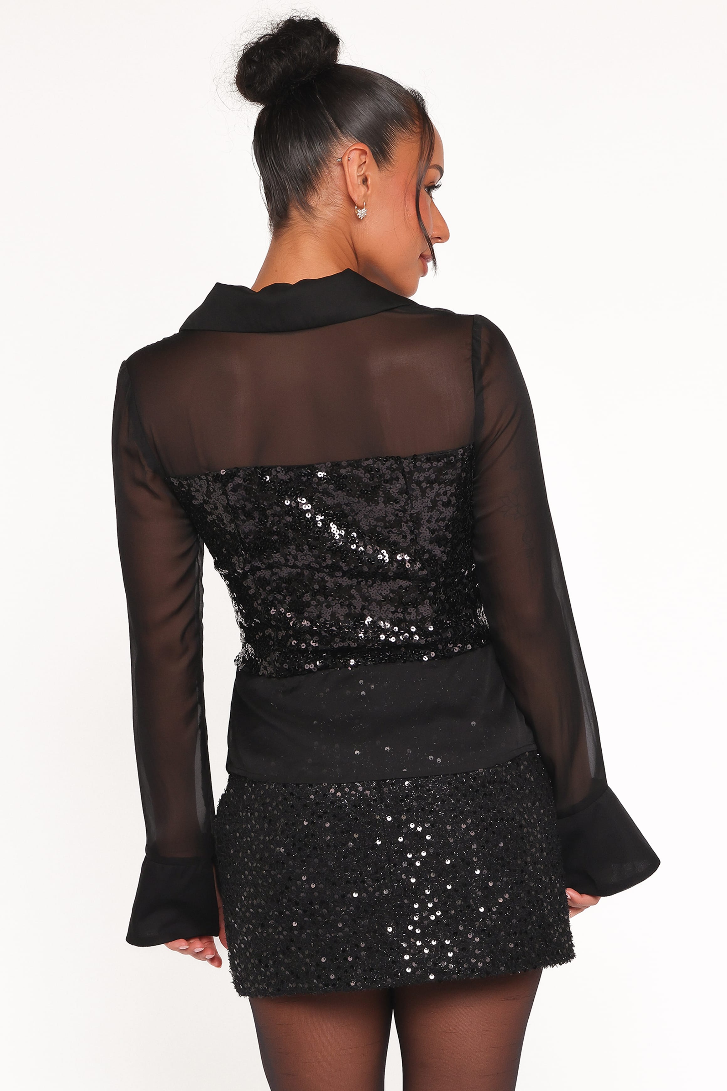 Petal and Pup USA TOPS Eliana Sheer Sequin Blouse - Black