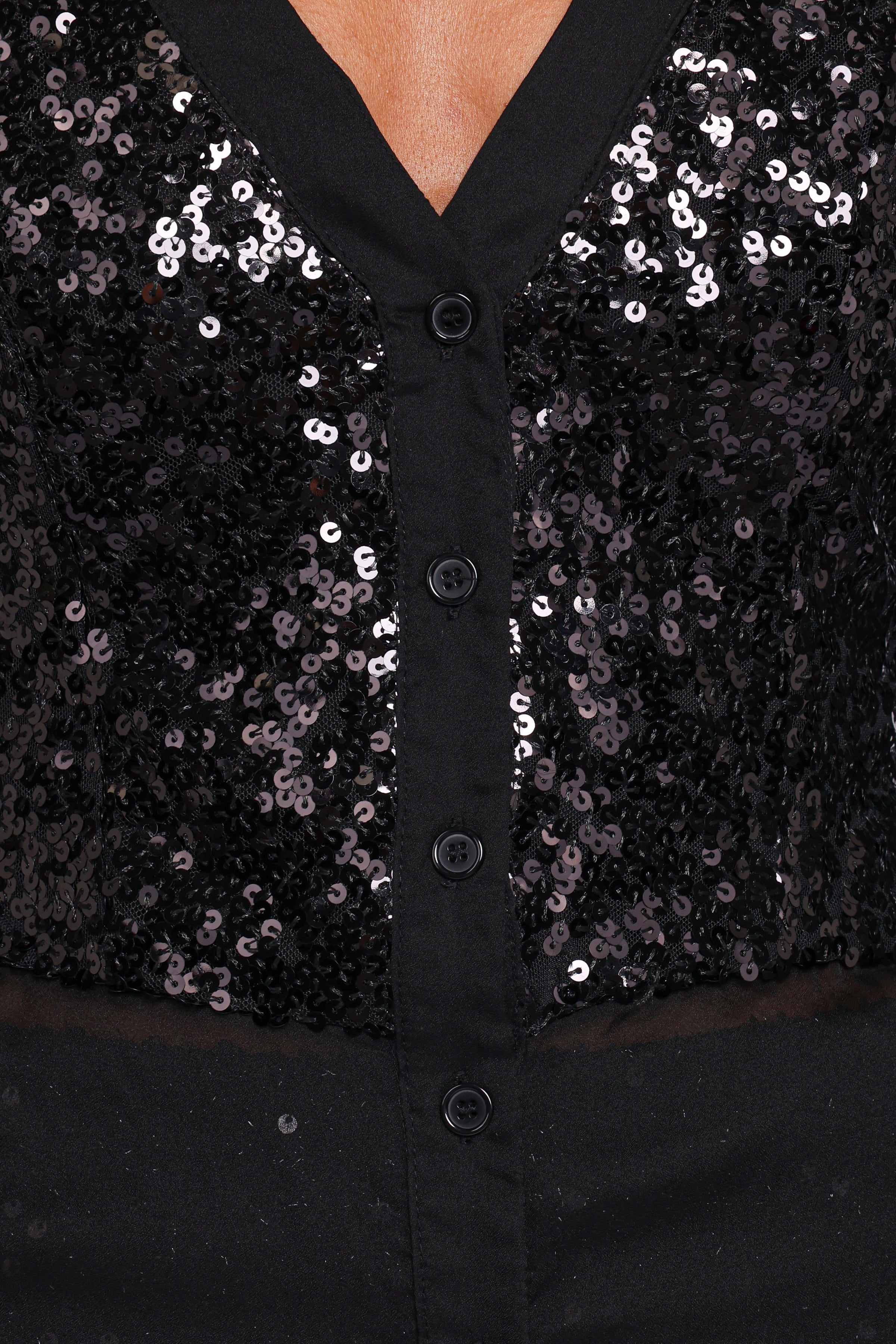 Petal and Pup USA TOPS Eliana Sheer Sequin Blouse - Black