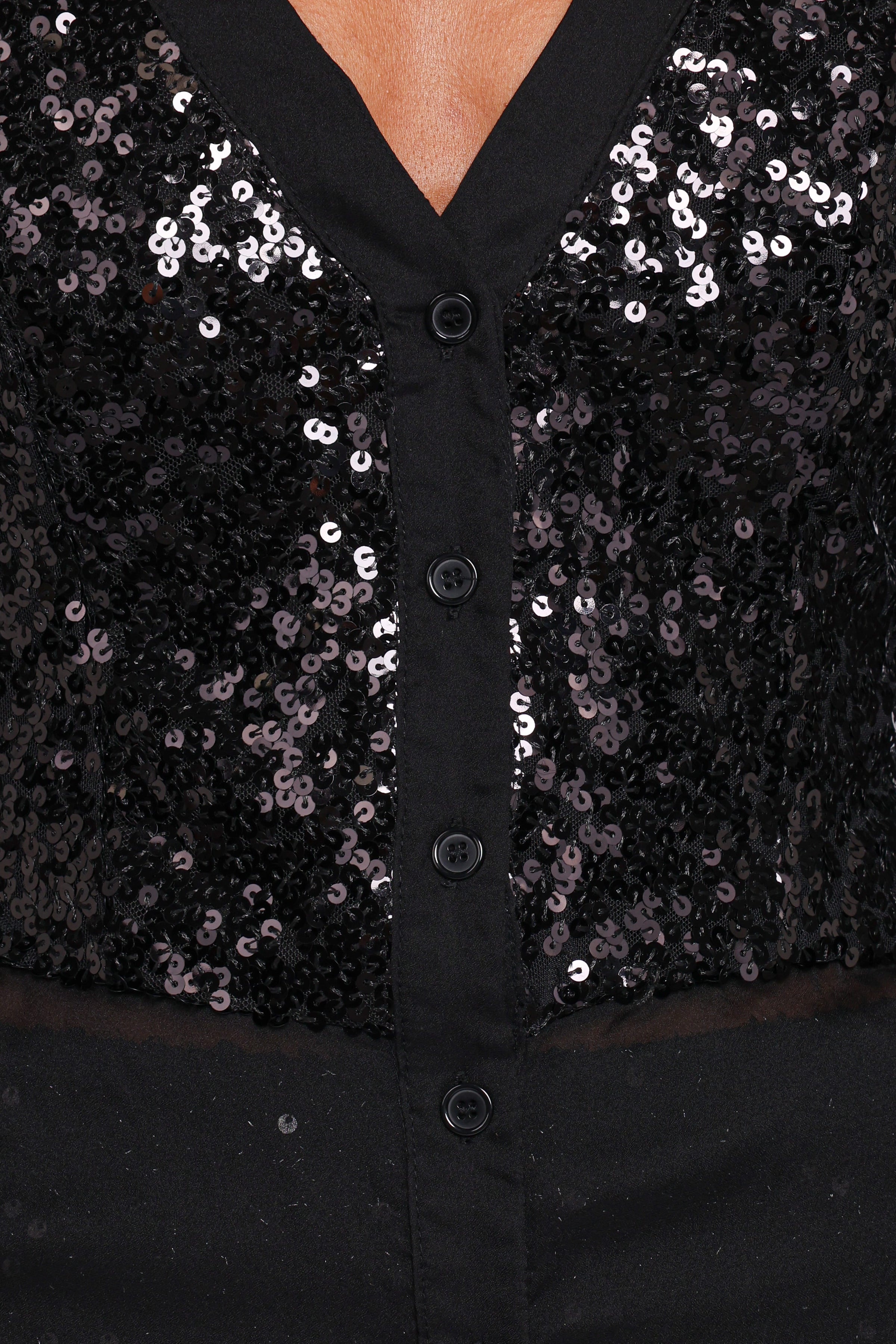 Petal and Pup USA TOPS Eliana Sheer Sequin Blouse - Black