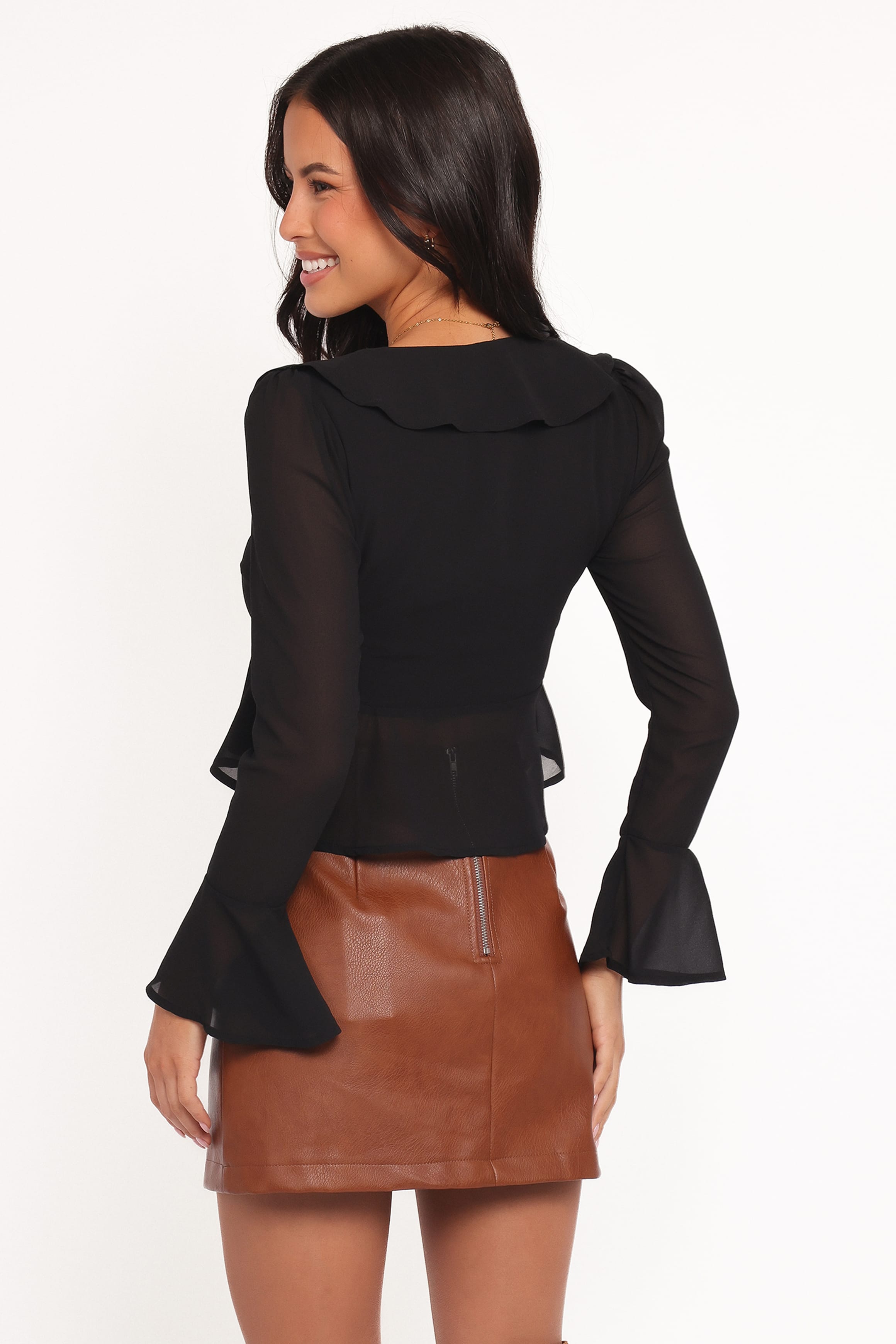 Petal and Pup USA TOPS Elora Chiffon Ruffle Front Top - Black