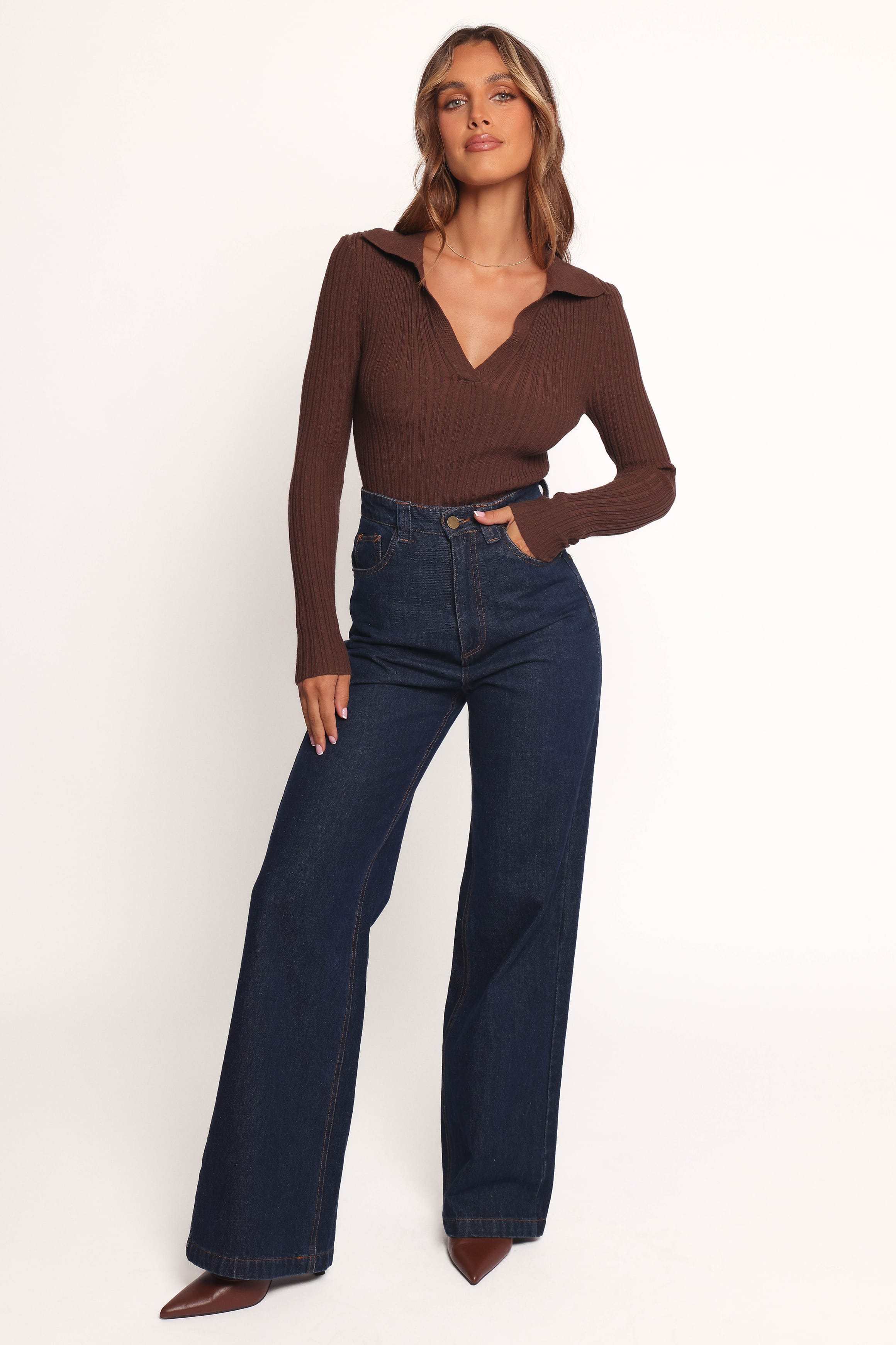 Petal and Pup USA TOPS Emmerson Long Sleeve Knit Top - Chocolate