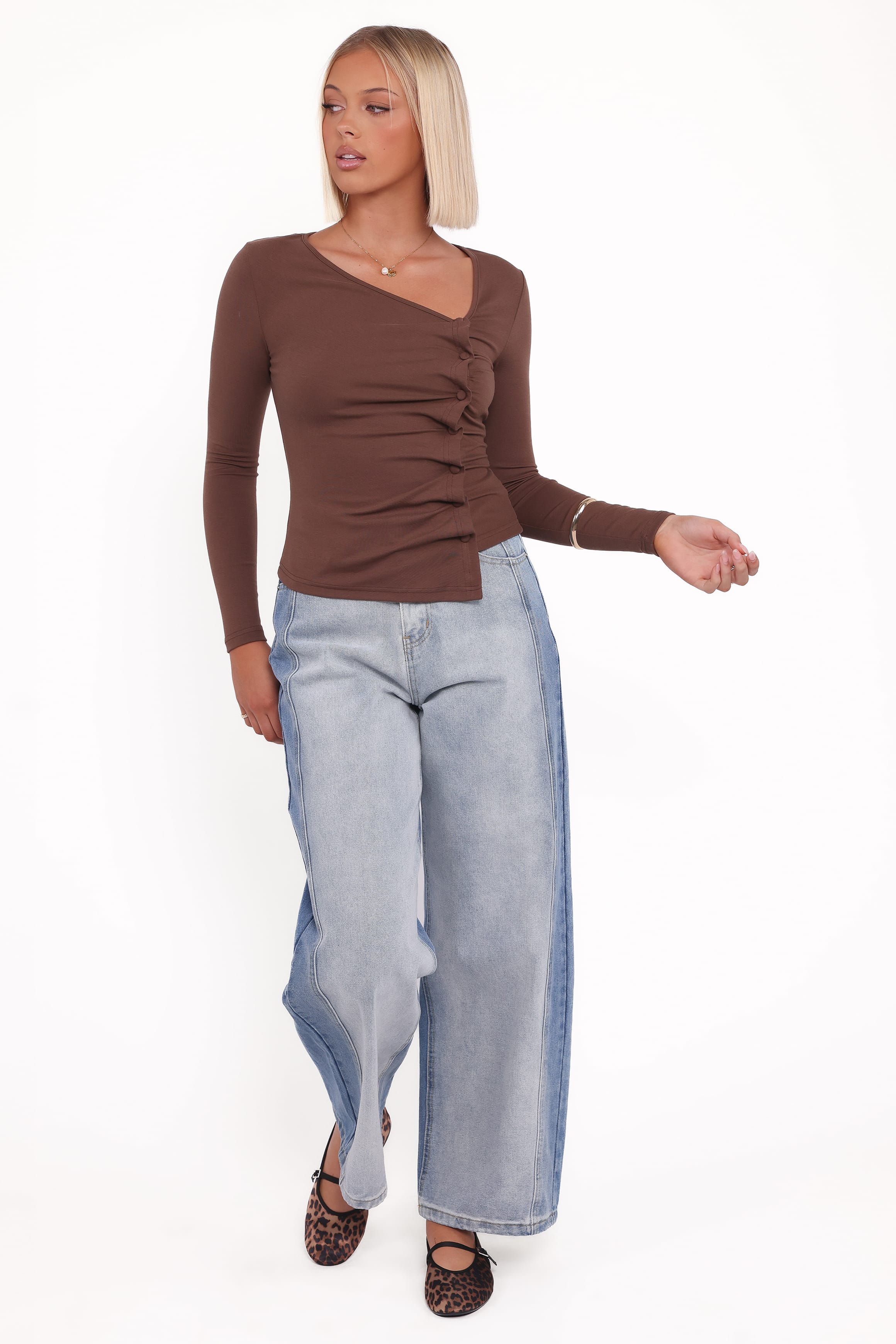Petal and Pup USA TOPS Ethel Asymmetrical Knit Top - Chocolate