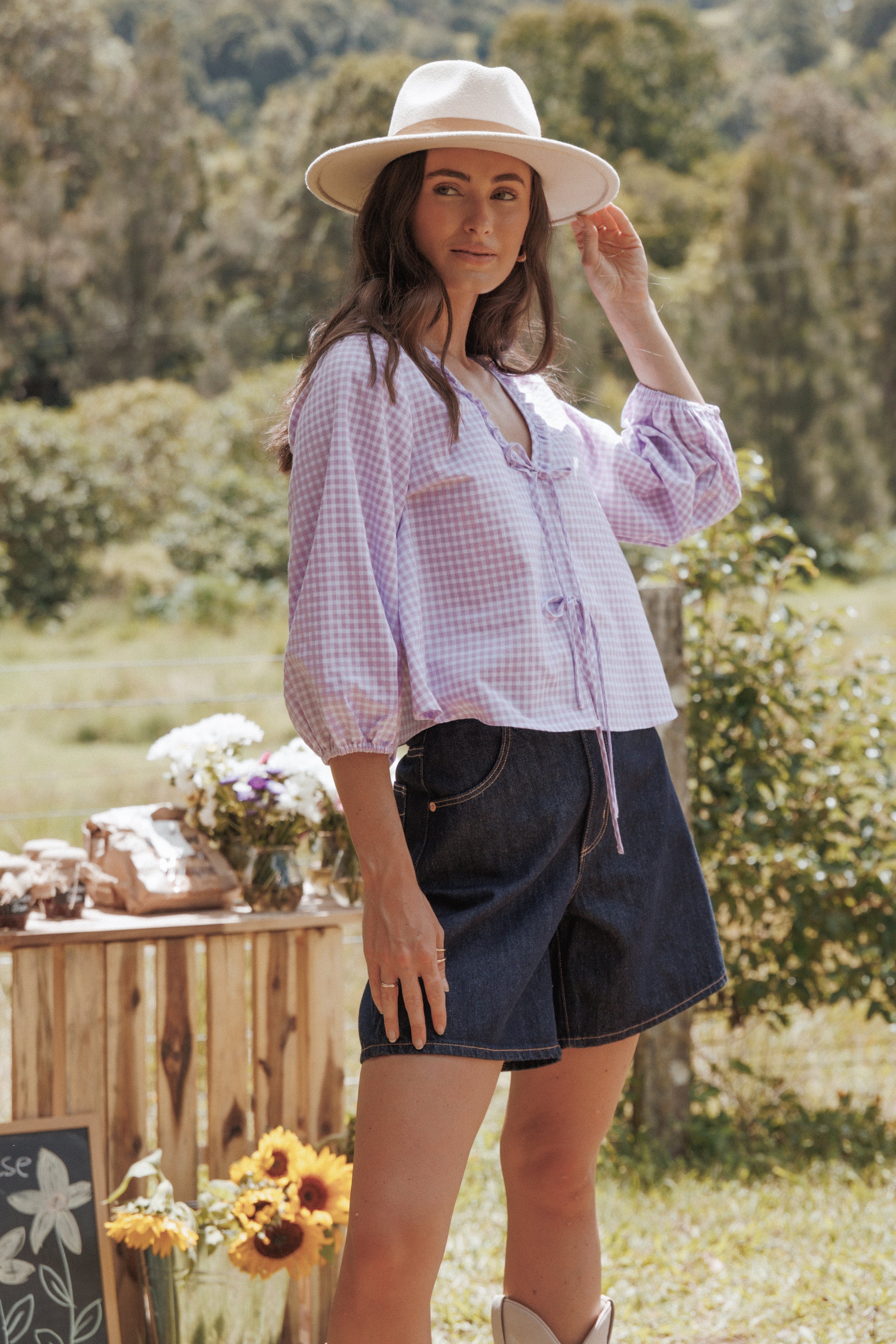 Petal and Pup USA TOPS Fainche Front Tie Top - Lilac Gingham