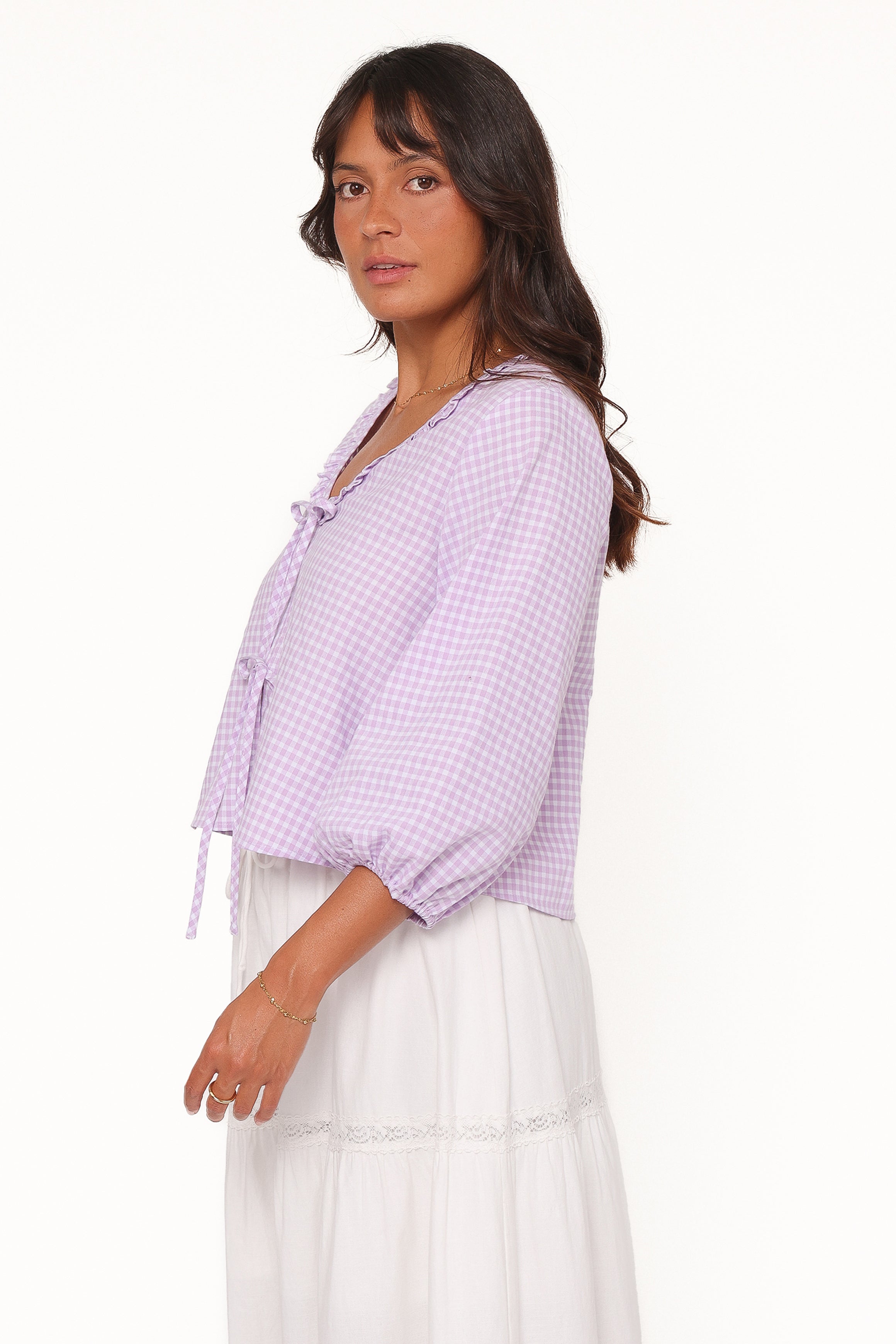Petal and Pup USA TOPS Fainche Front Tie Top - Lilac Gingham