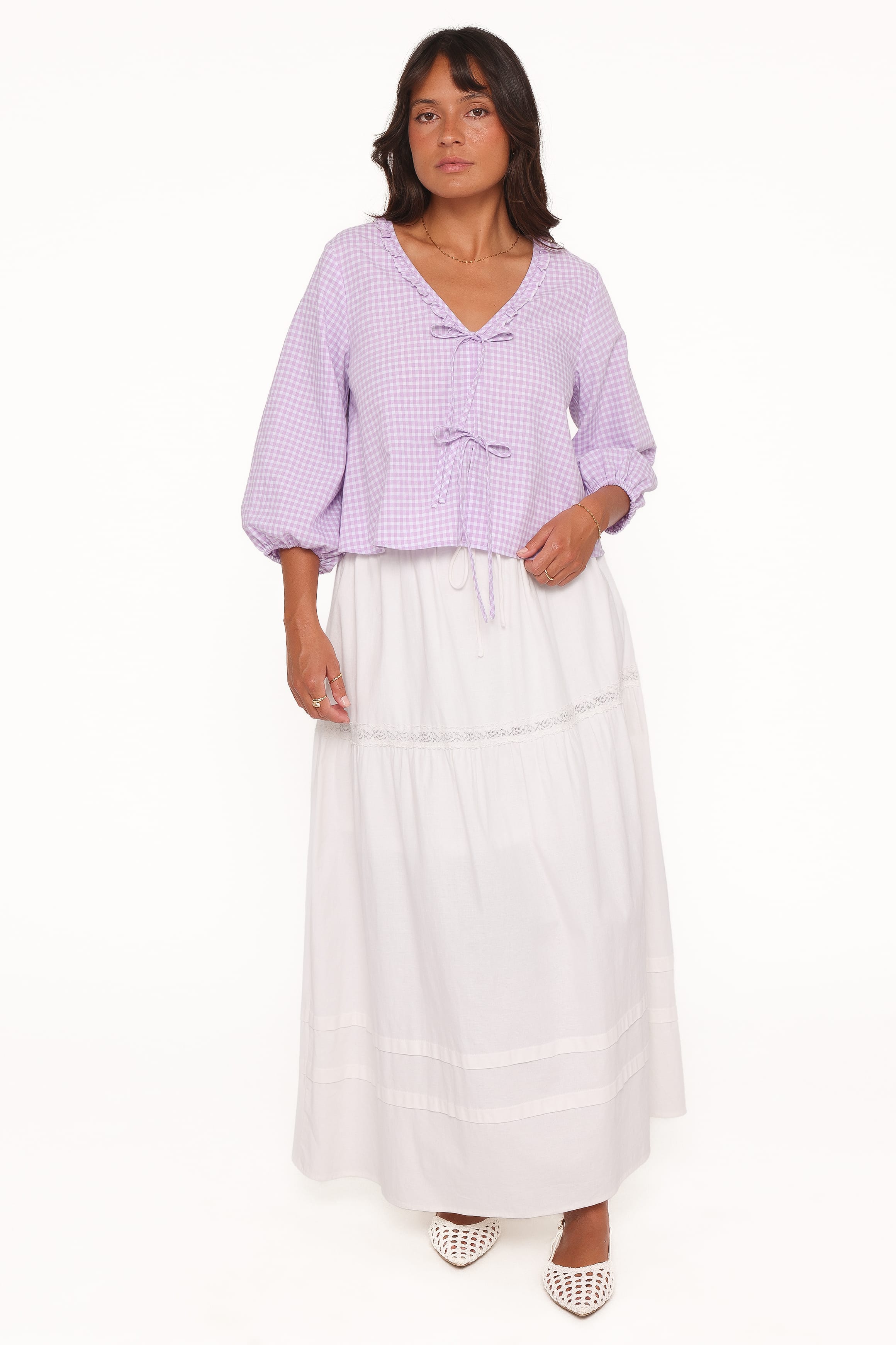 Petal and Pup USA TOPS Fainche Front Tie Top - Lilac Gingham