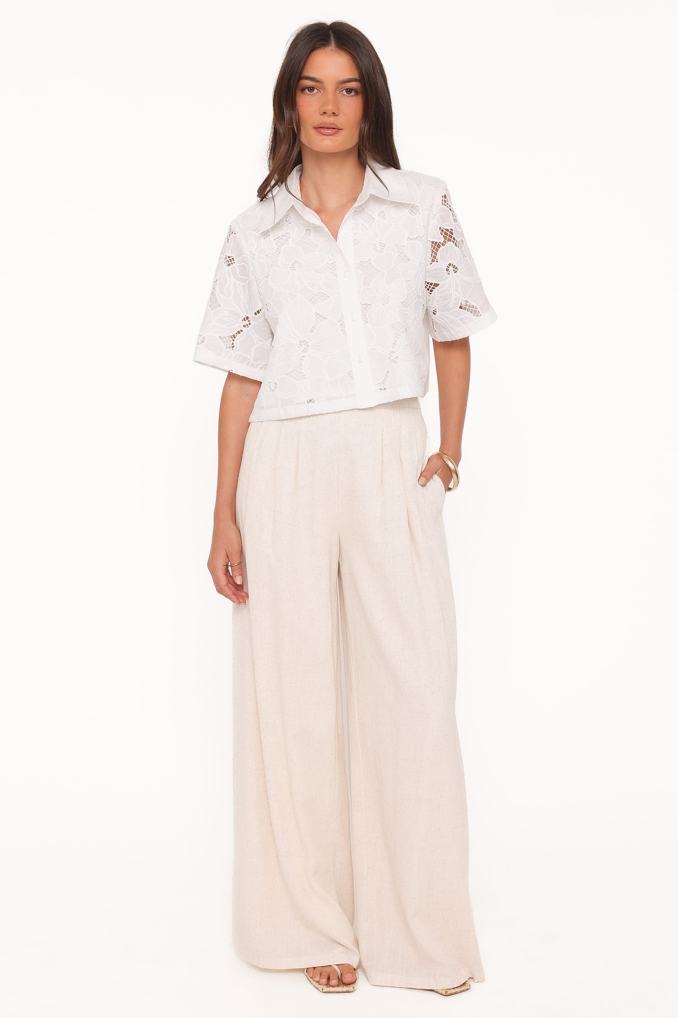 Petal and Pup USA TOPS Fidelma Cropped Shirt - White