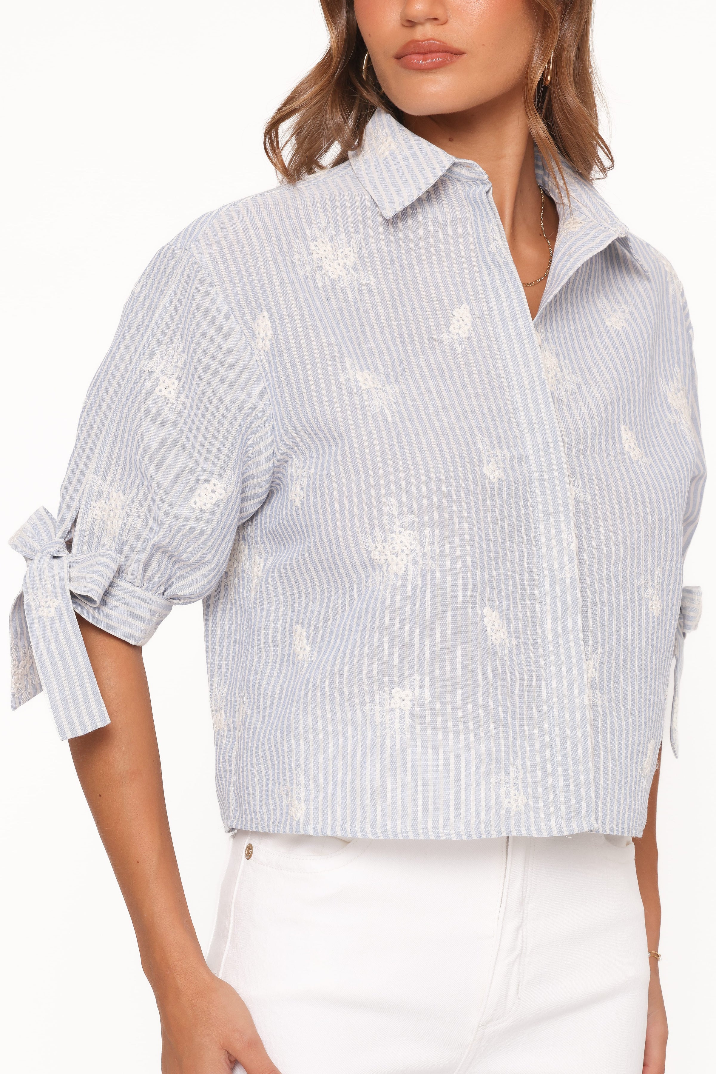 Petal and Pup USA TOPS Floriana Tie Sleeve Shirt - Blue Stripe