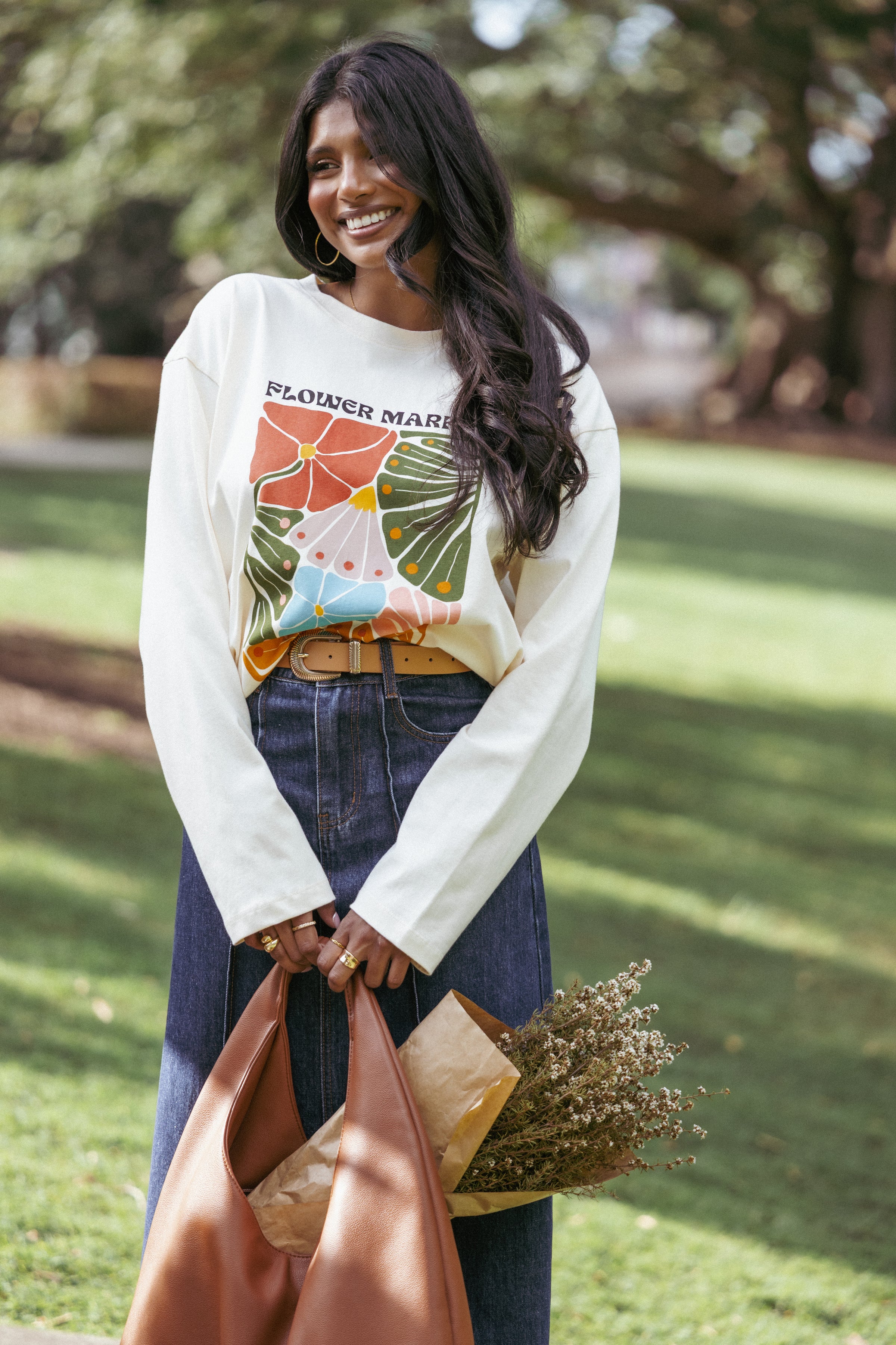 Petal and Pup USA TOPS Flower Market Long Sleeve Tee - Cream