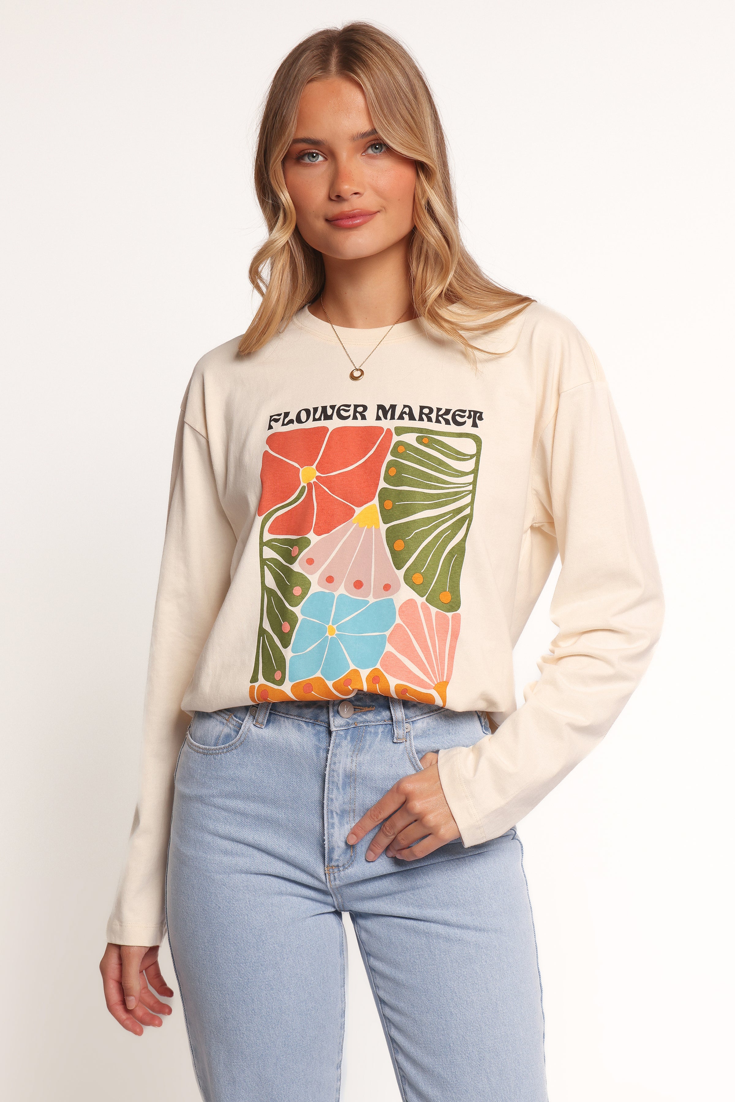 Petal and Pup USA TOPS Flower Market Long Sleeve Tee - Cream