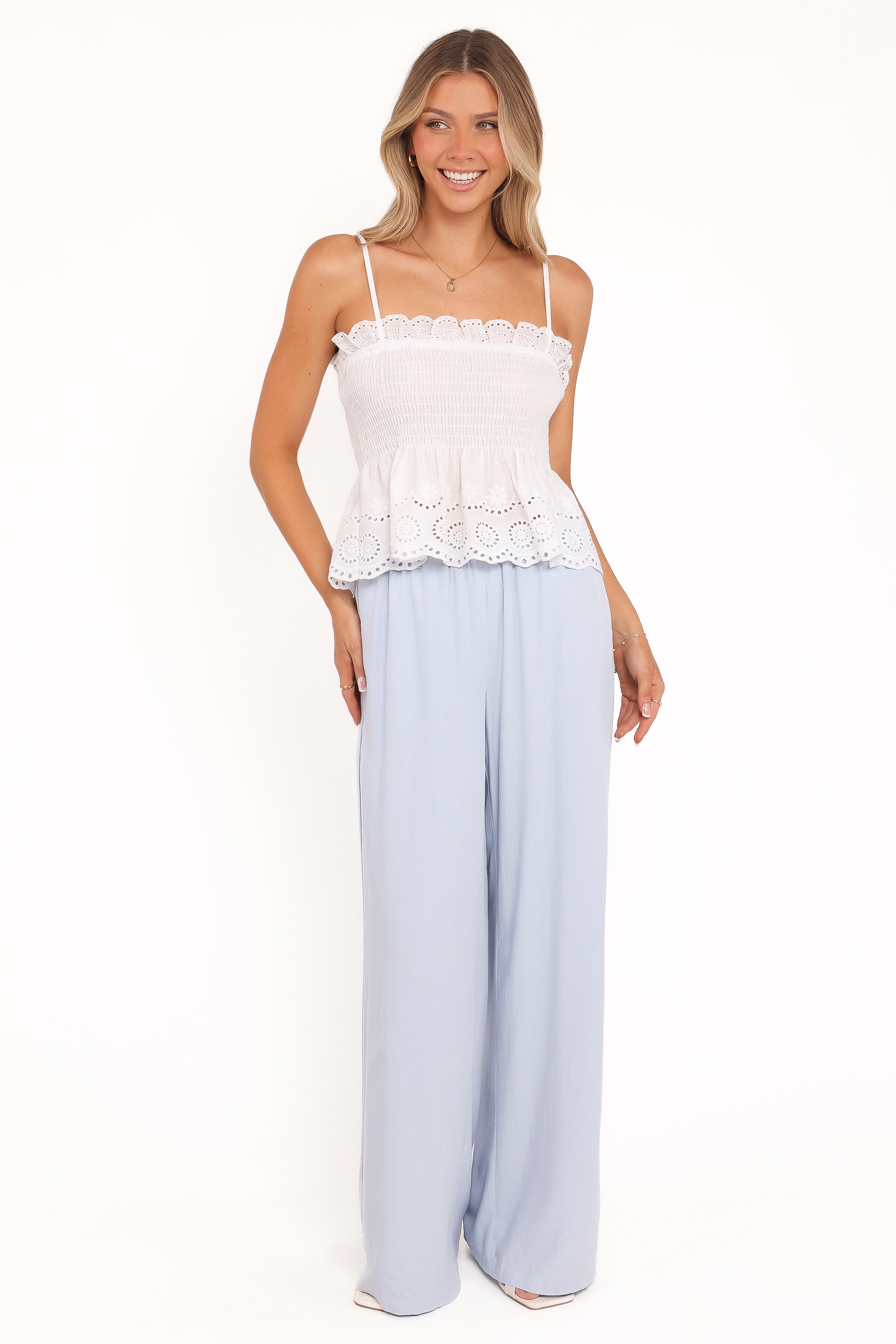 Petal and Pup USA TOPS Gretal Smocked Eyelet Top - White