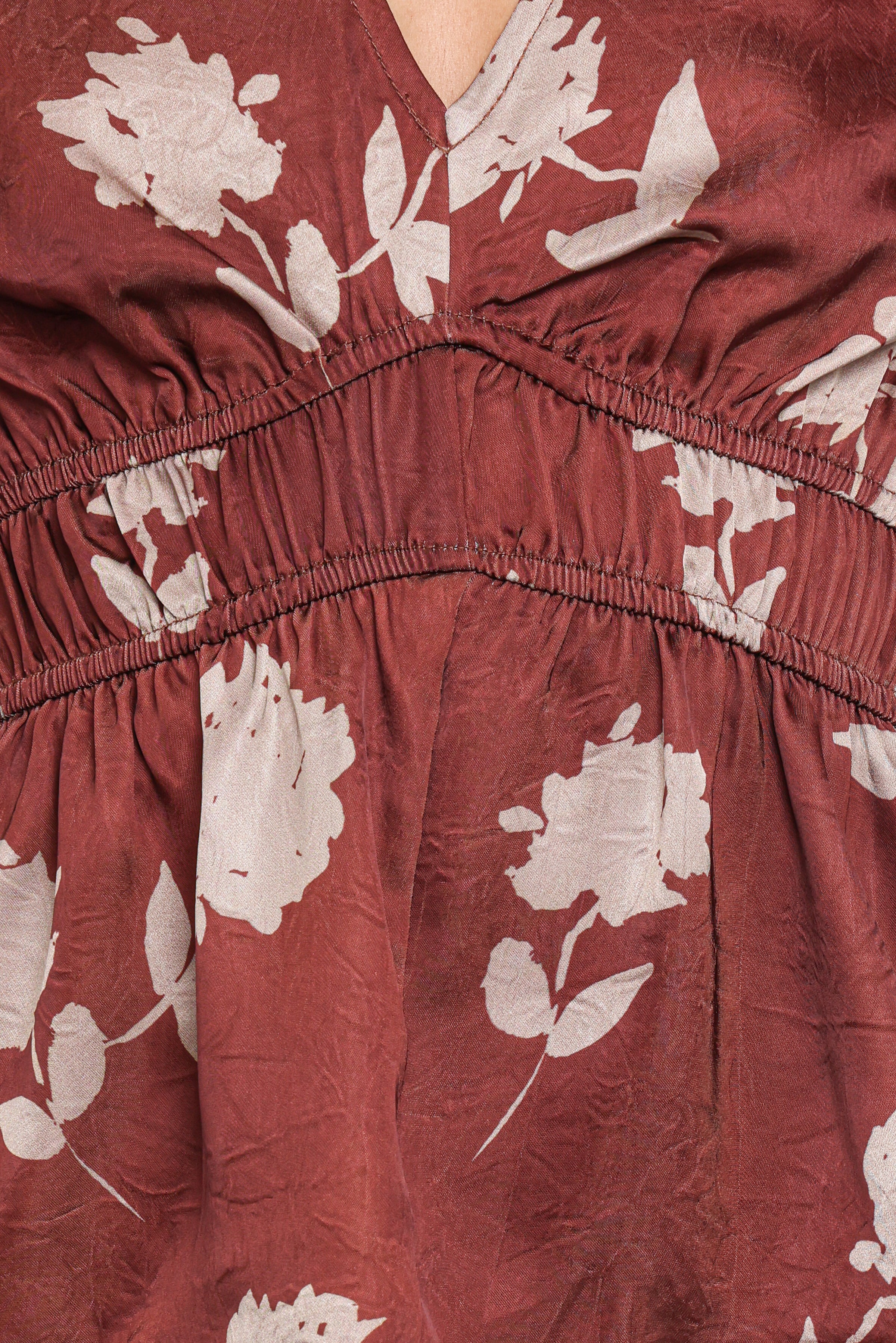 Petal and Pup USA TOPS Griffin Peplum Blouse - Brown Floral