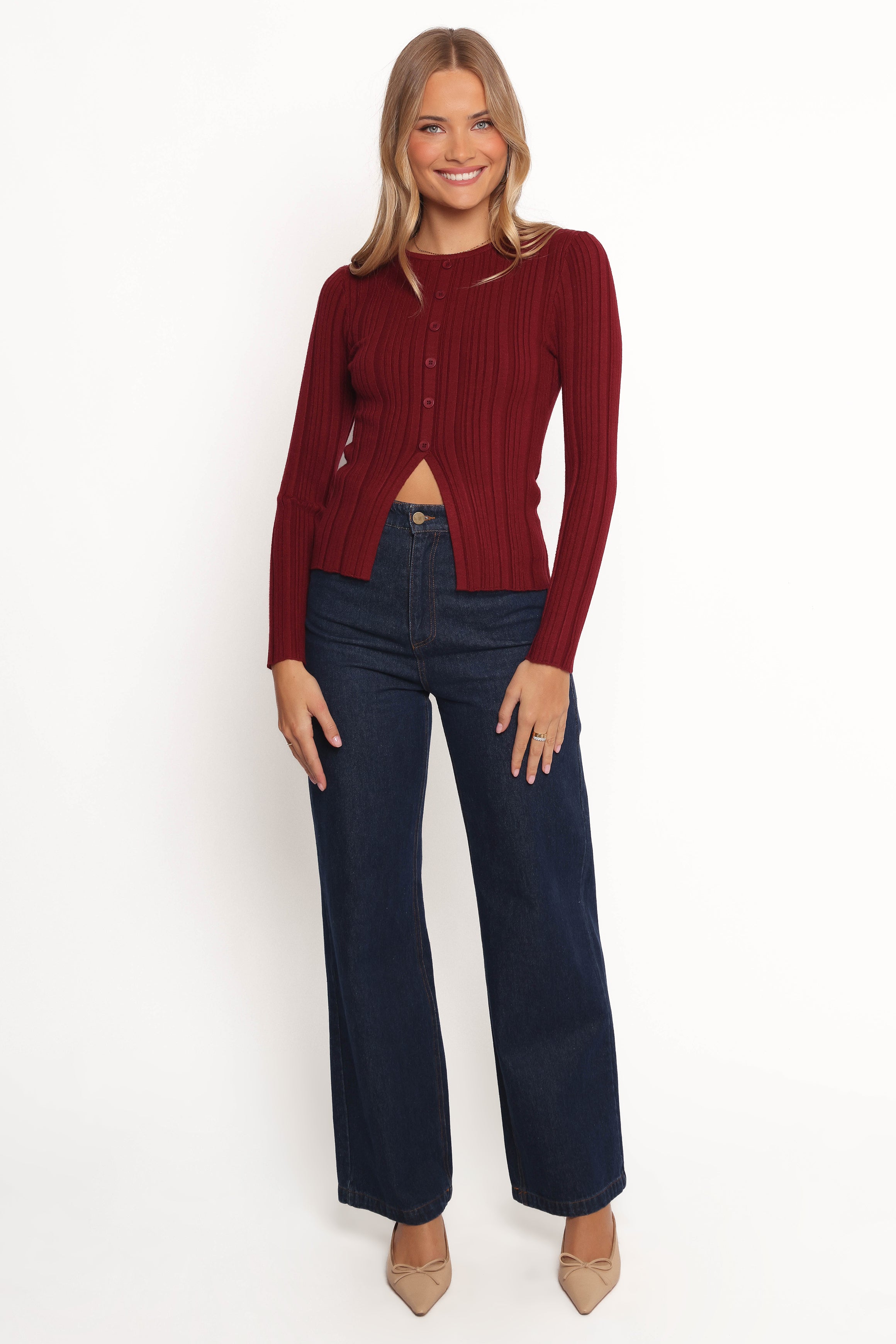 Petal and Pup USA TOPS Hatte Cardigan Top - Dark Cherry