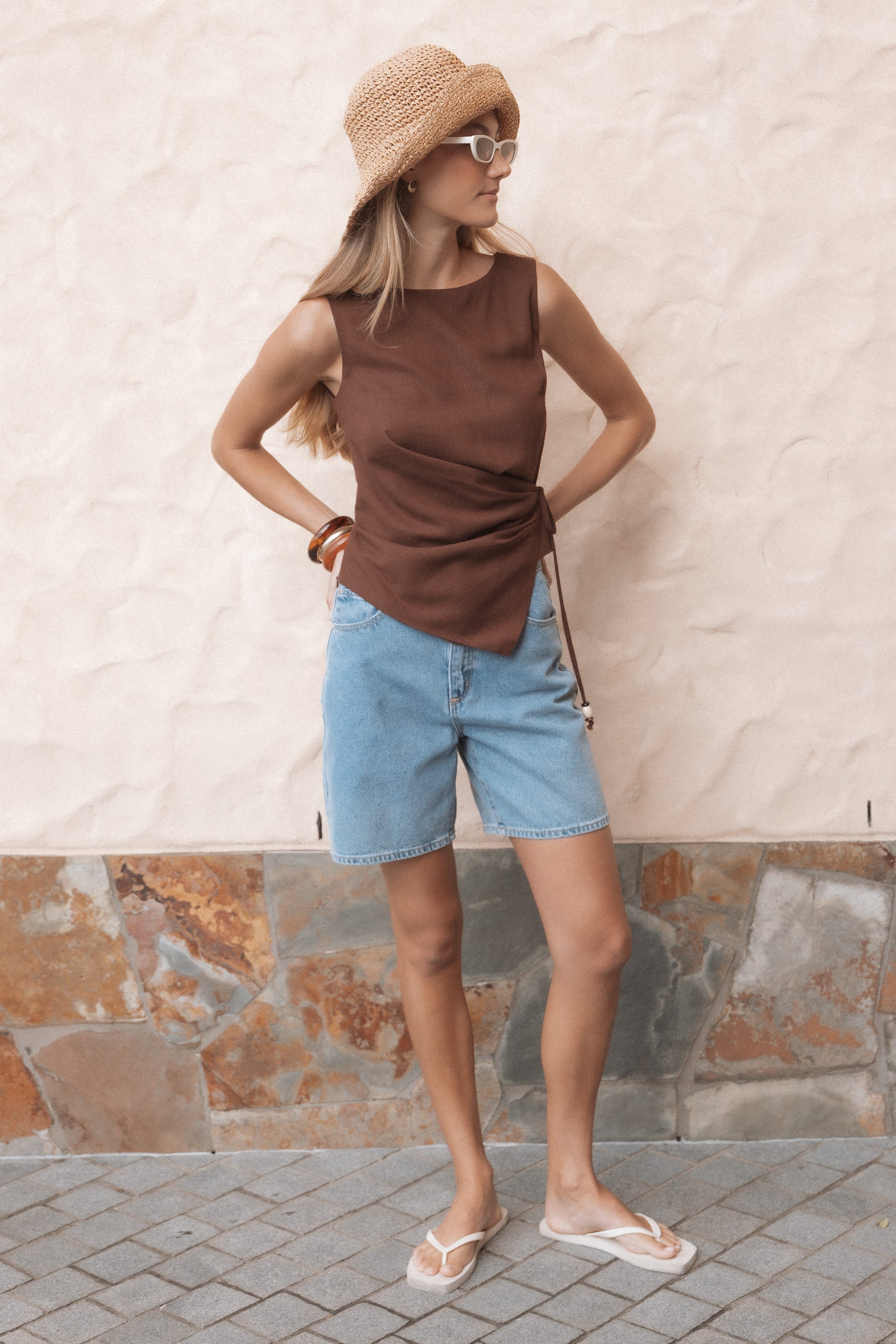 Petal and Pup USA TOPS Heloise Side Tie Top - Dark Brown