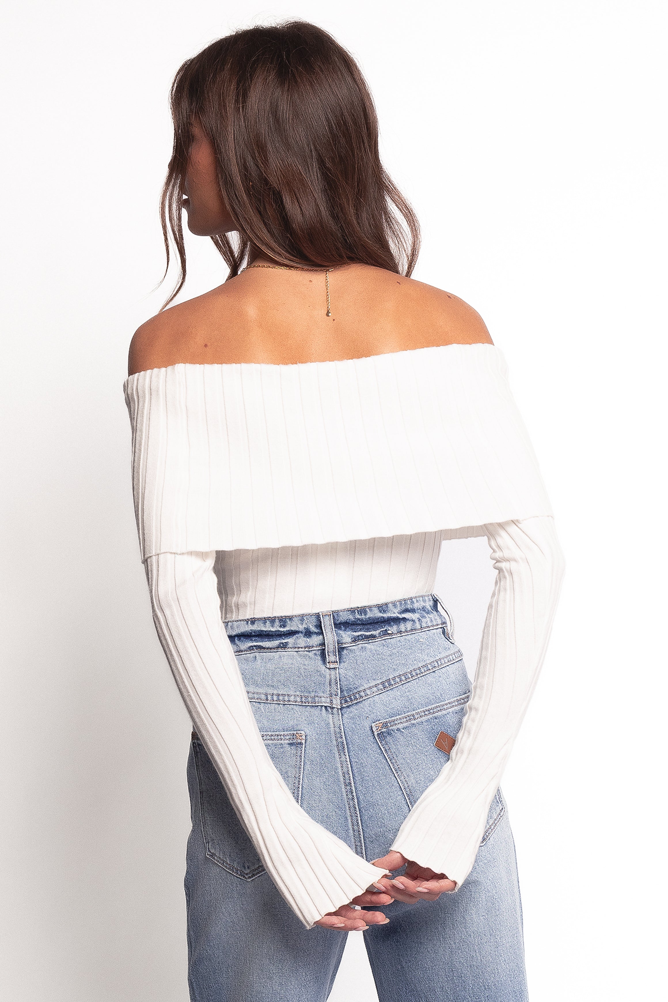Petal and Pup USA TOPS Inora Off Shoulder Knit Top - White