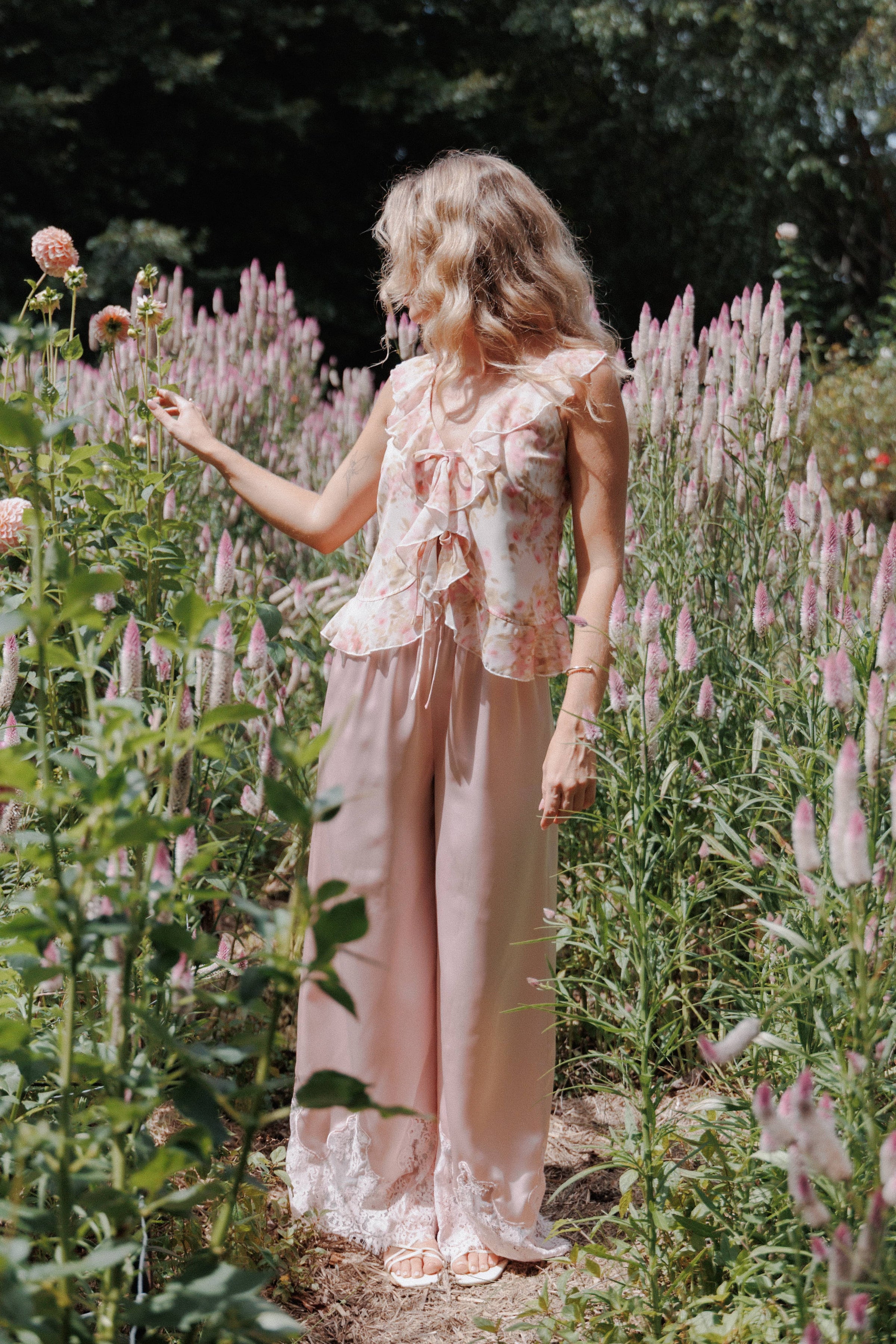 Petal and Pup USA TOPS Ismena Tie Front Top - Blurred Pink Floral