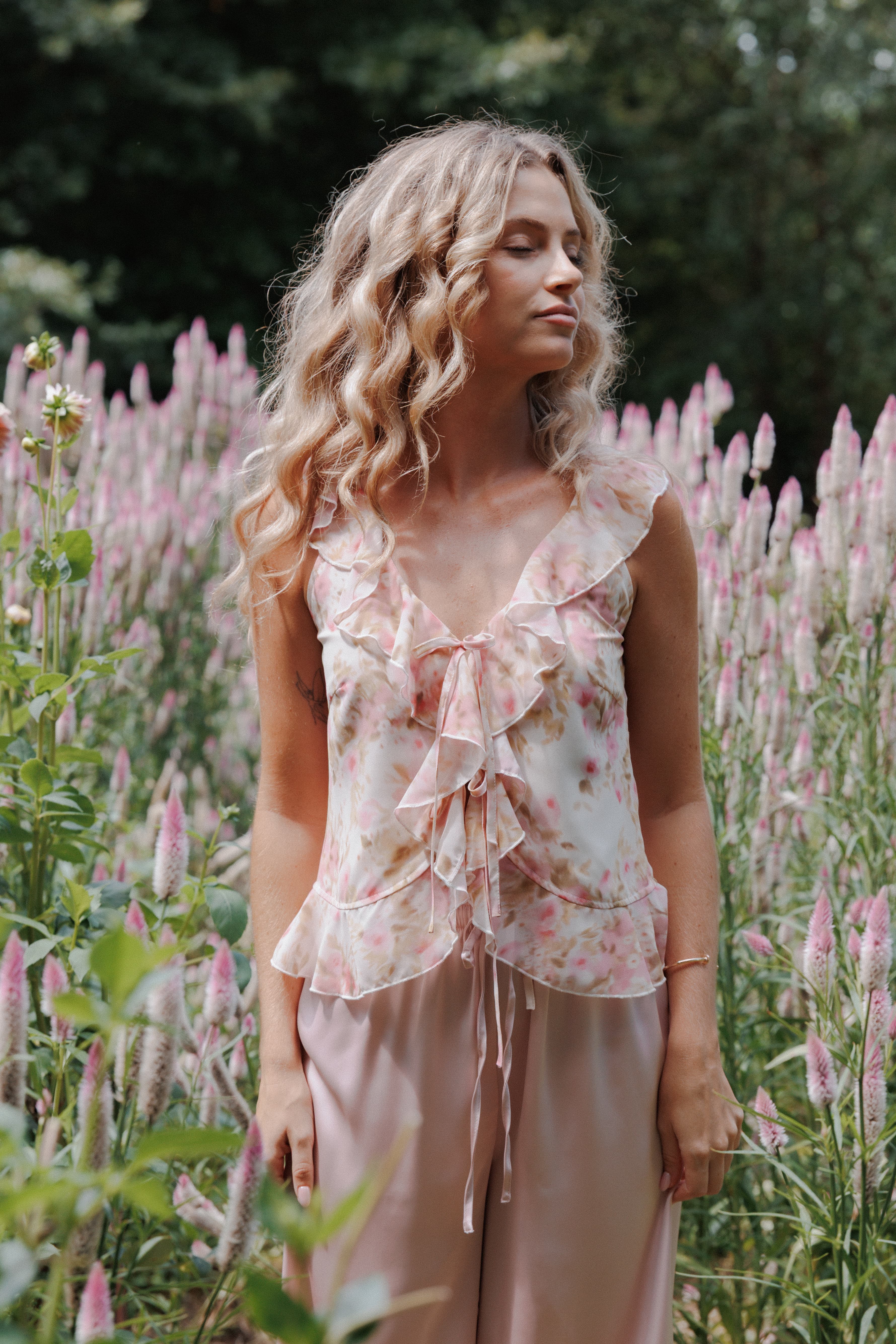 Petal and Pup USA TOPS Ismena Tie Front Top - Blurred Pink Floral