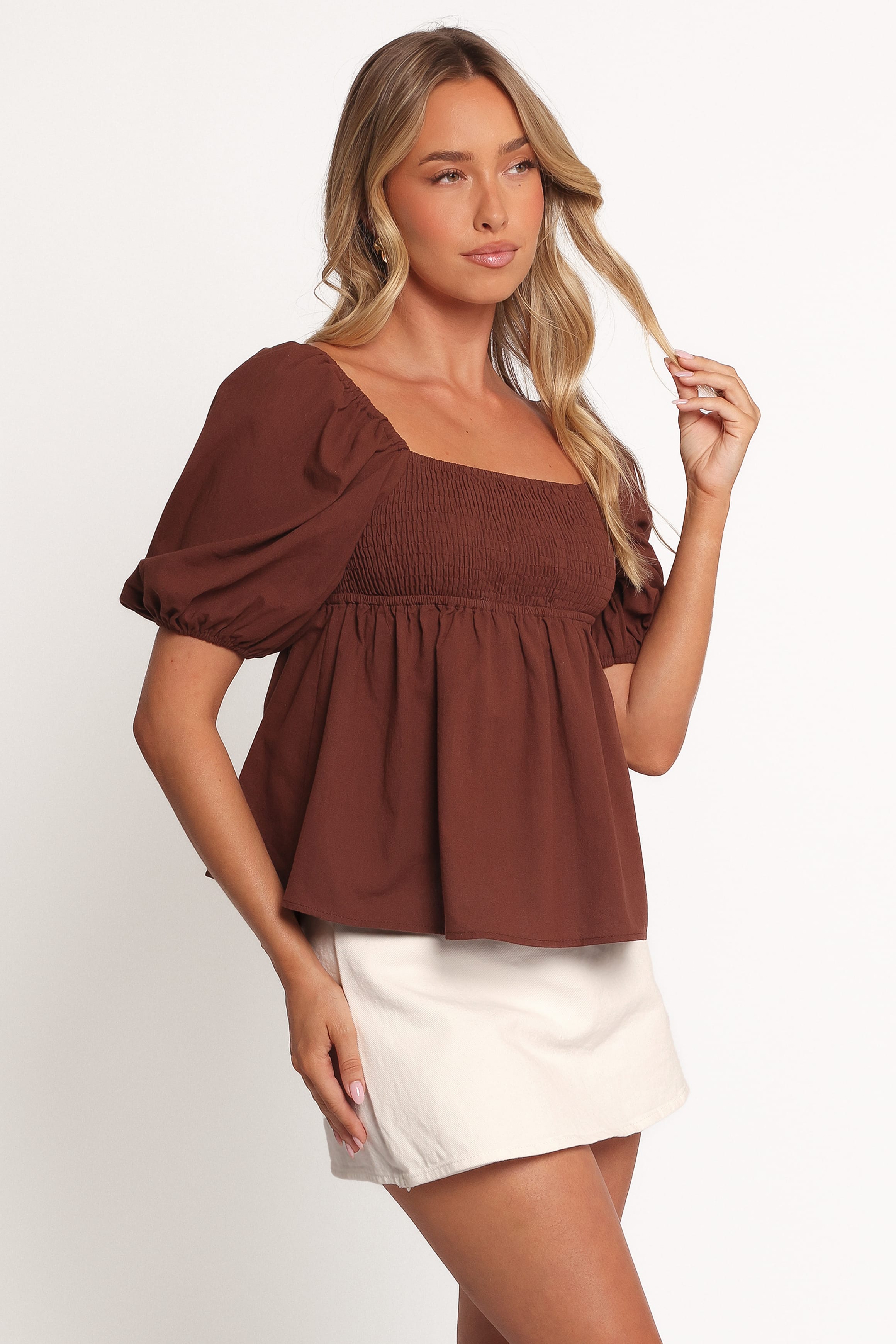 Petal and Pup USA TOPS Jemima Puff Sleeve Top - Chocolate (Hold for Amazon)