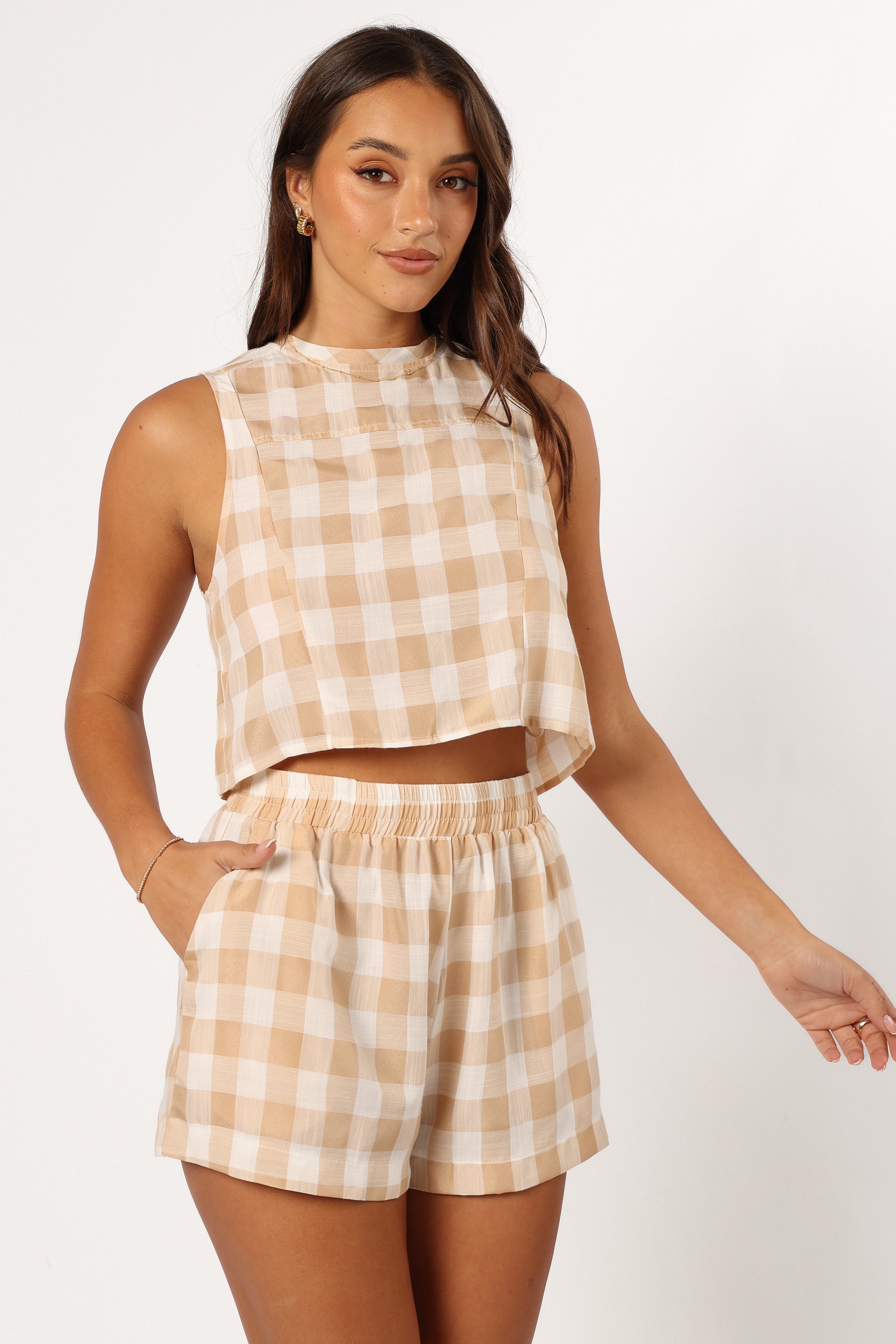 Petal and Pup USA TOPS Jemmy Top - Beige Check