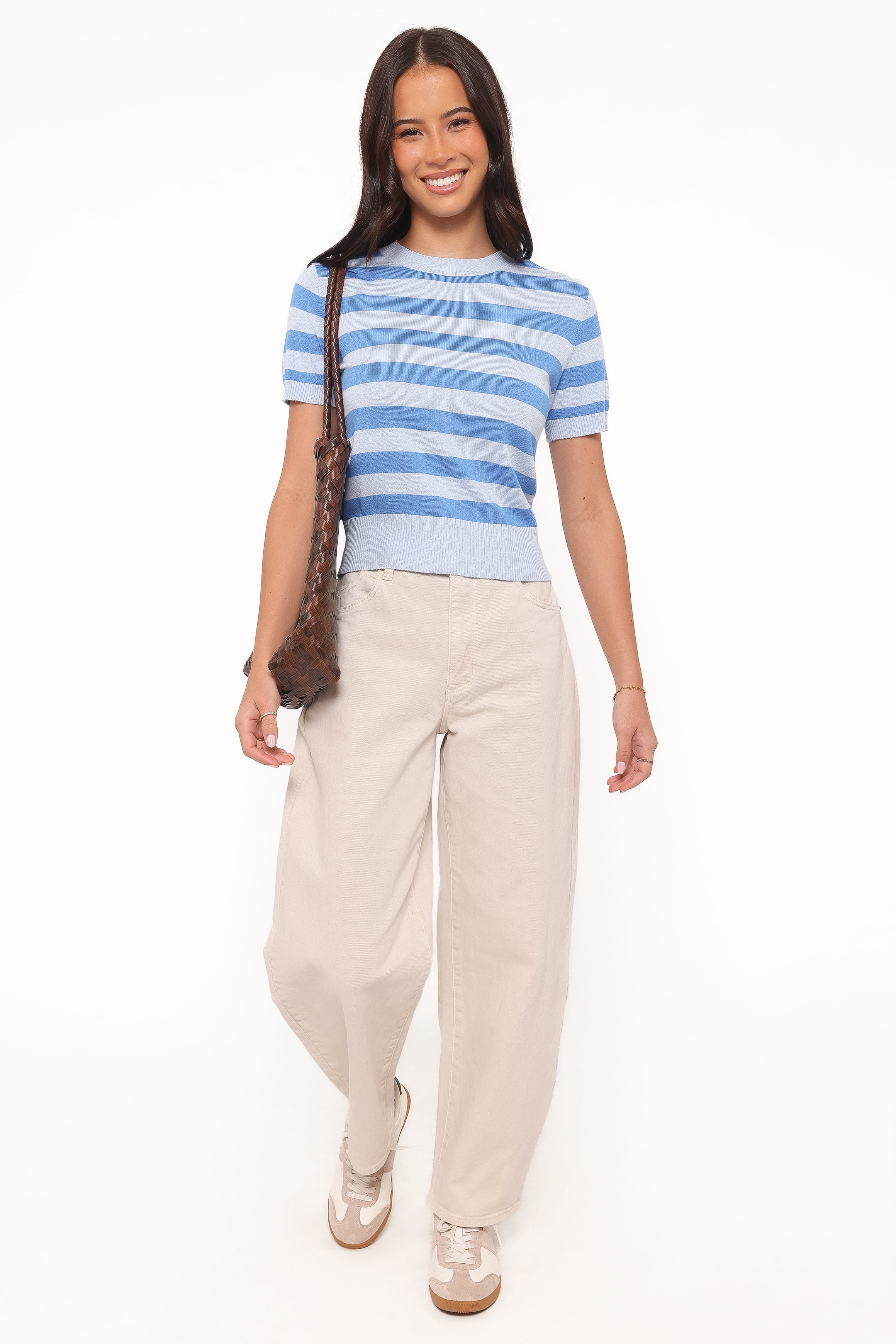 Petal and Pup USA TOPS Joss Cropped Knitted Tee - Blue Stripe