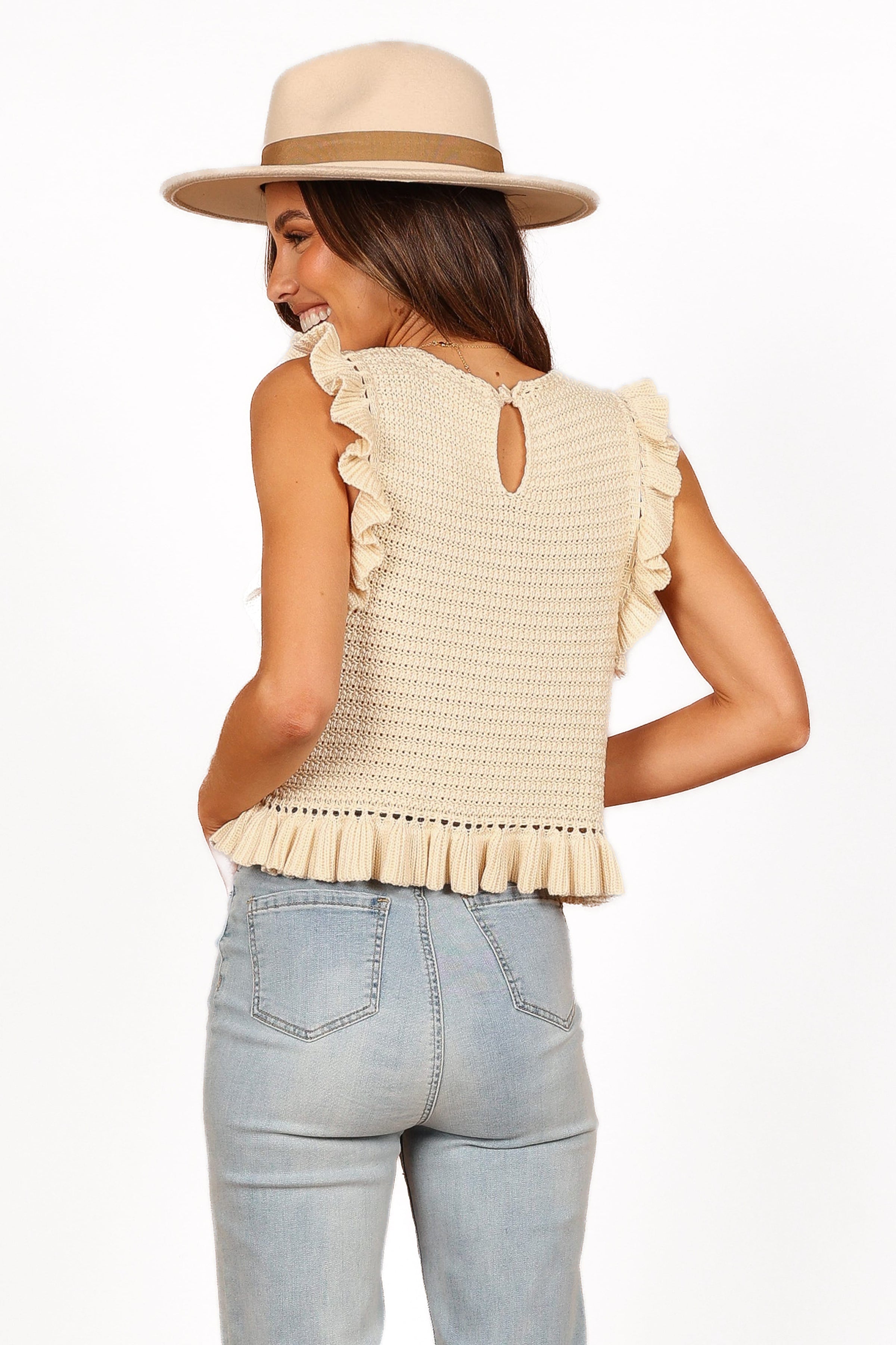 Petal and Pup USA TOPS Katia Frill Knitted Top - Cream (Hold for Rack)