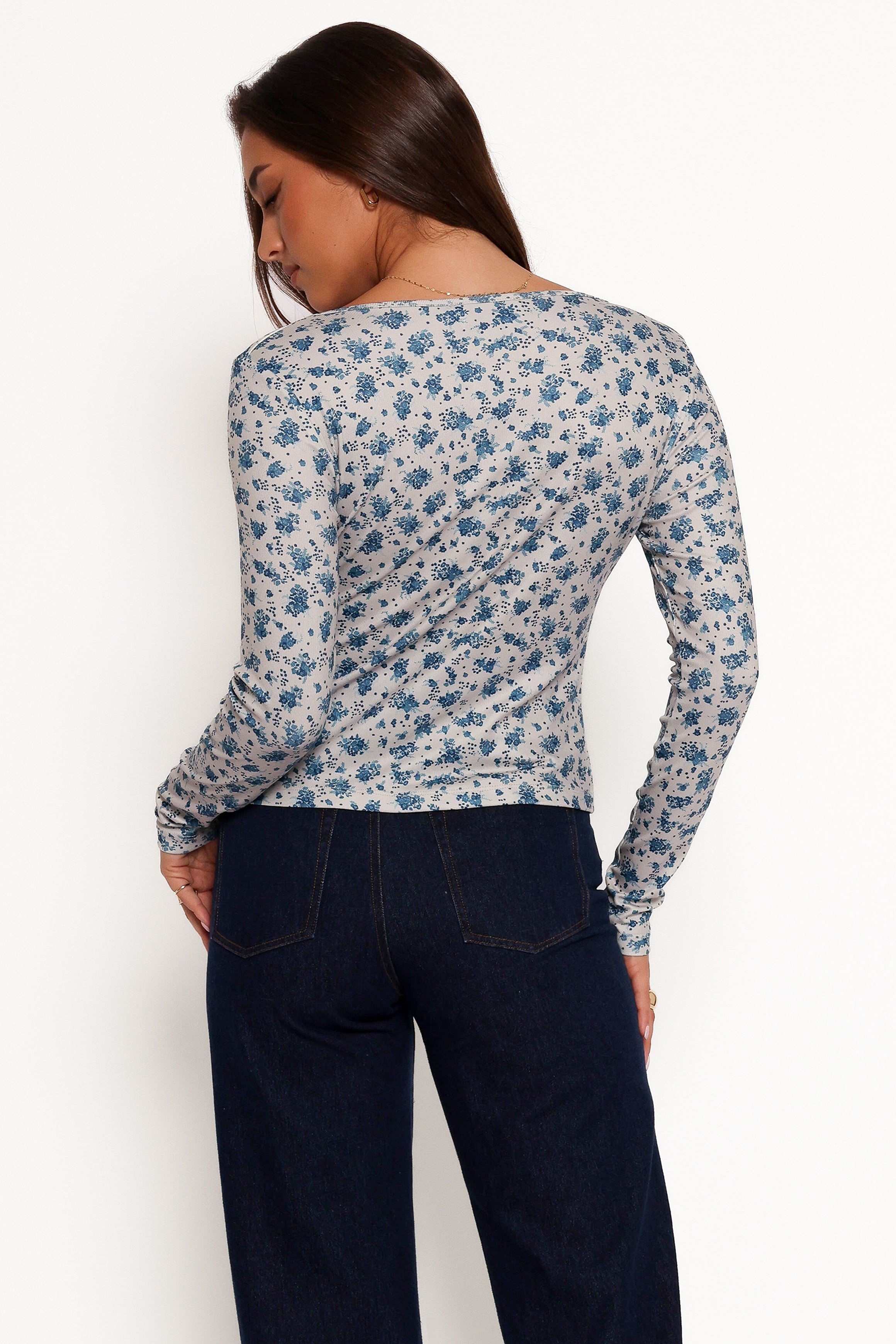 Petal and Pup USA TOPS Keanu Long Sleeve Top - Blue Floral