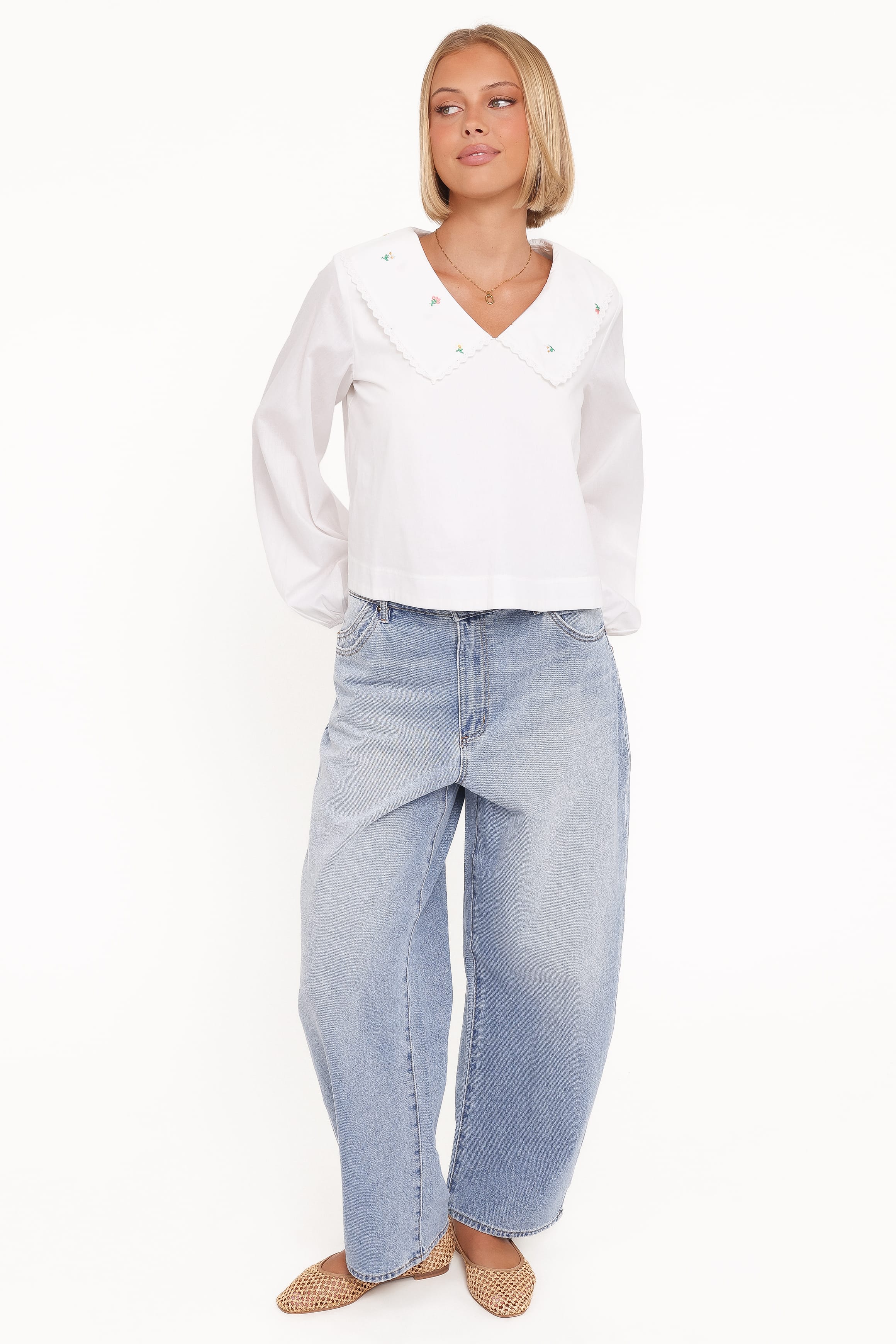 Petal and Pup USA TOPS Kenna Embroidered Long Sleeve Top - White Floral