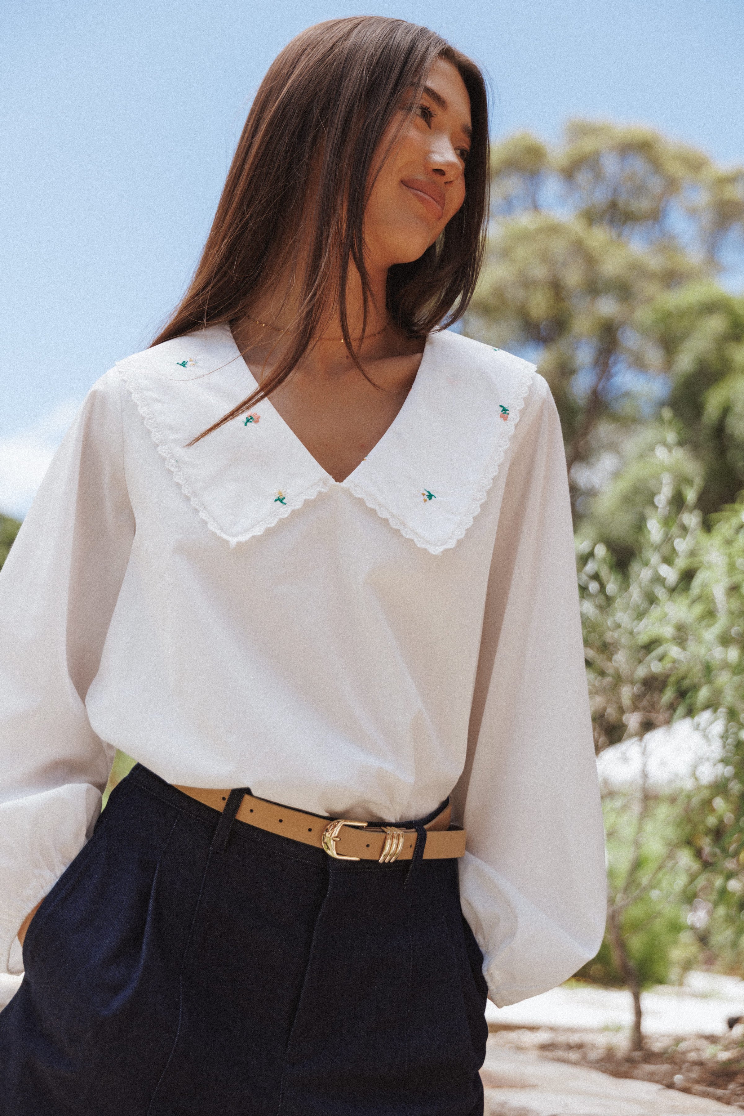 Petal and Pup USA TOPS Kenna Embroidered Long Sleeve Top - White Floral