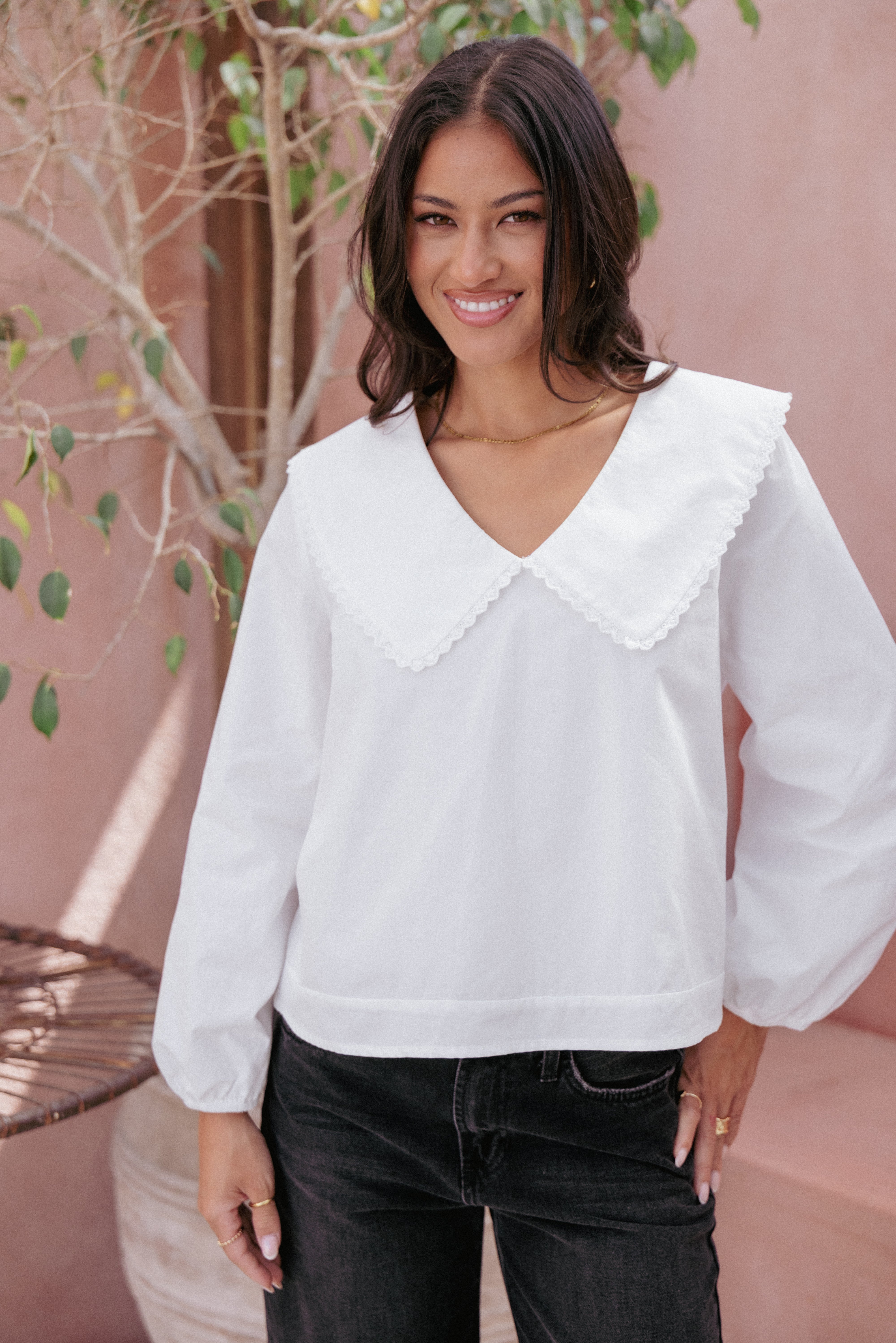 Petal and Pup USA TOPS Kenna Long Sleeve Top - White