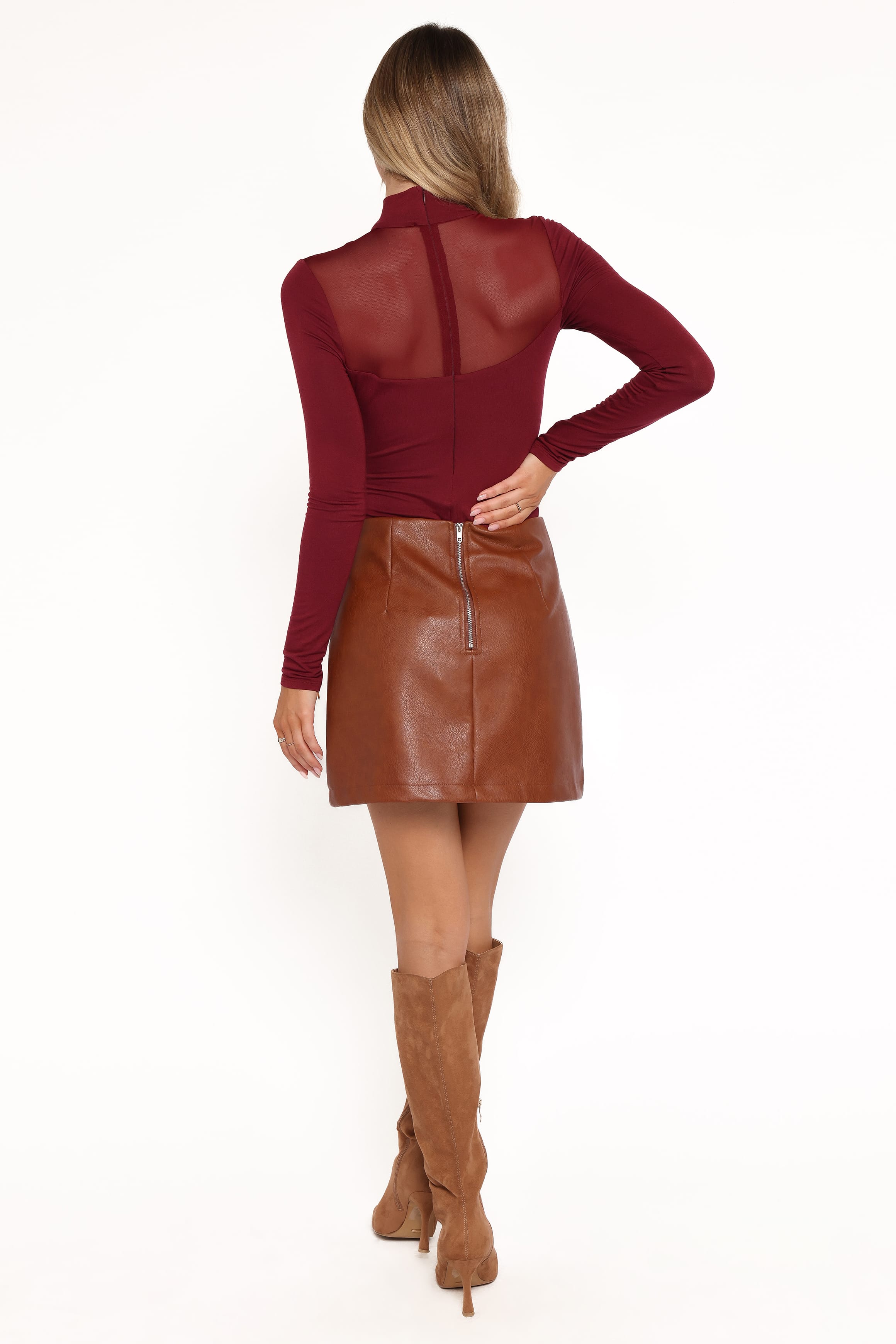 Petal and Pup USA TOPS Kingsley Mesh Long Sleeve Bodysuit - Merlot
