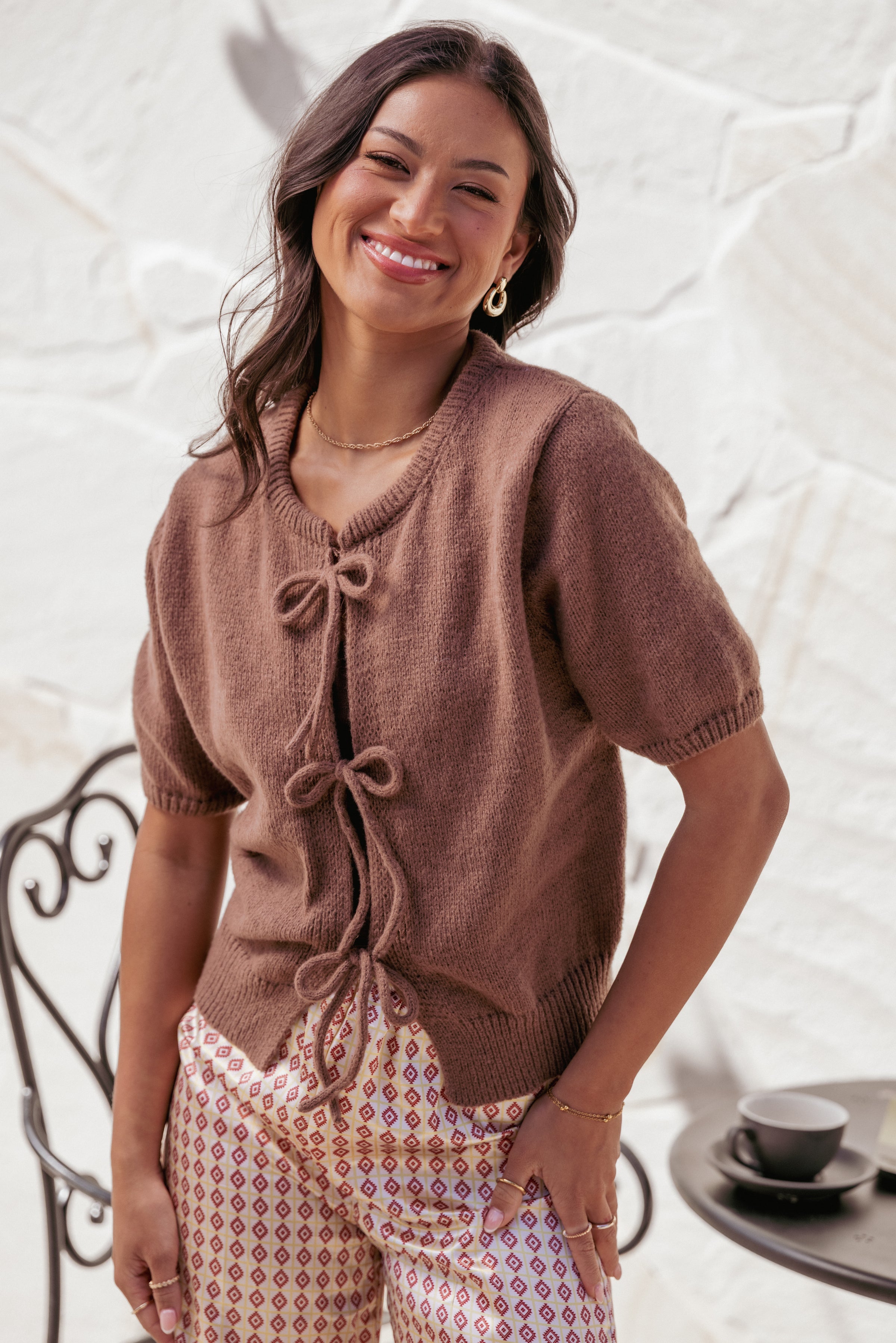 Petal and Pup USA TOPS Koskie Tie Knit Top - Chocolate