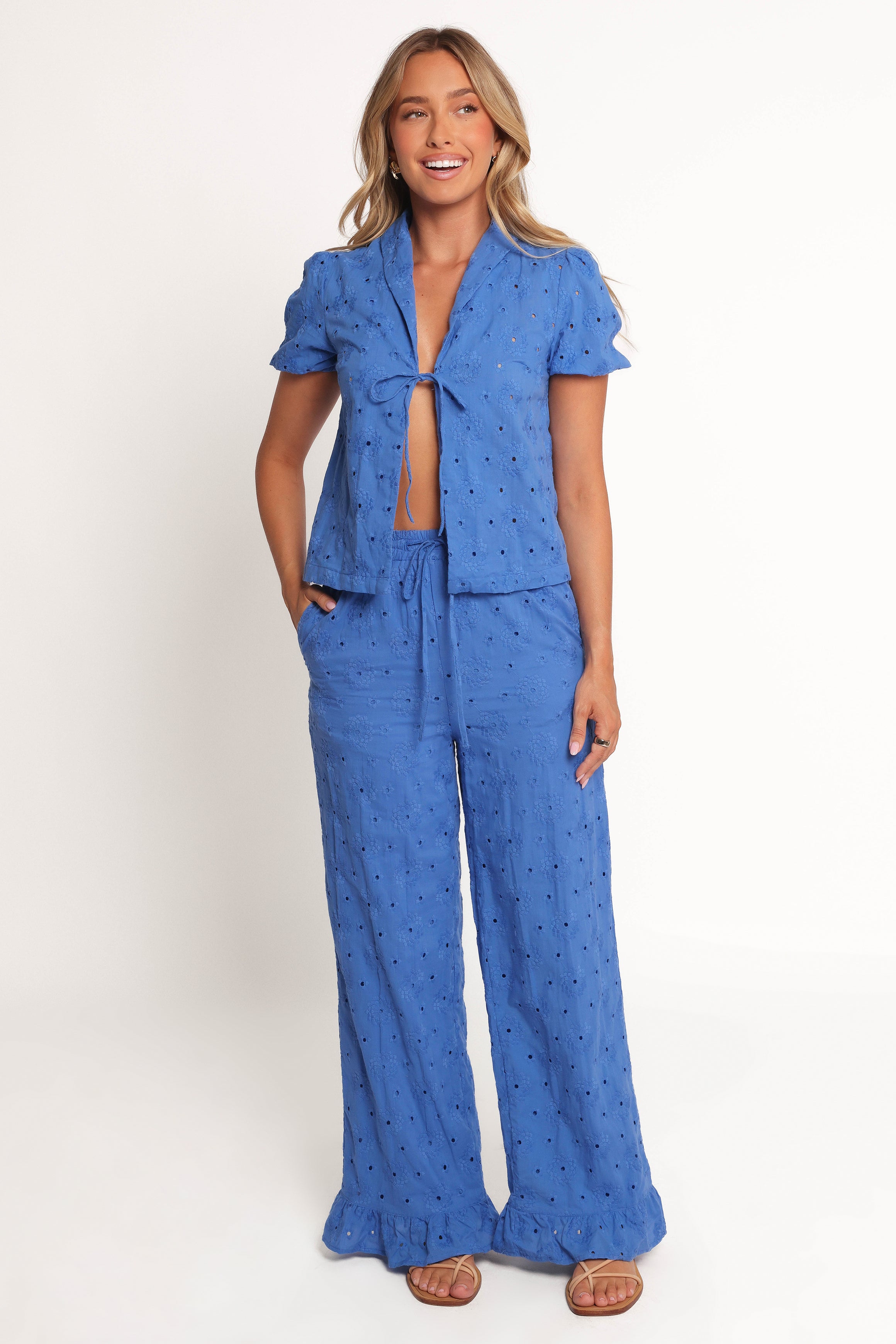 Petal and Pup USA TOPS Ksenia Embroidered Tie Top - Cobalt (Hold for Amazon)