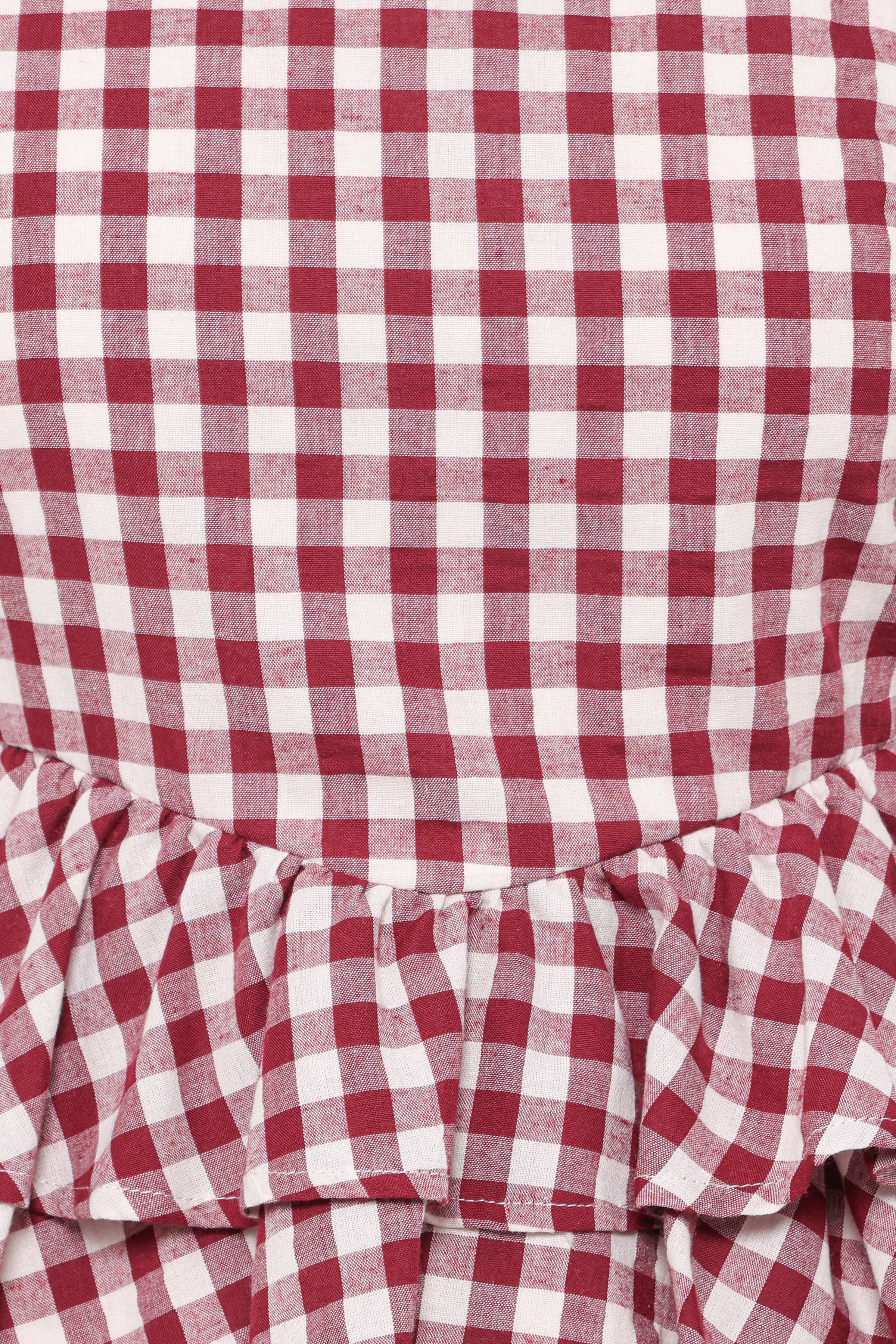 Petal and Pup USA TOPS Landon Tiered Peplum Top - Burgundy Gingham