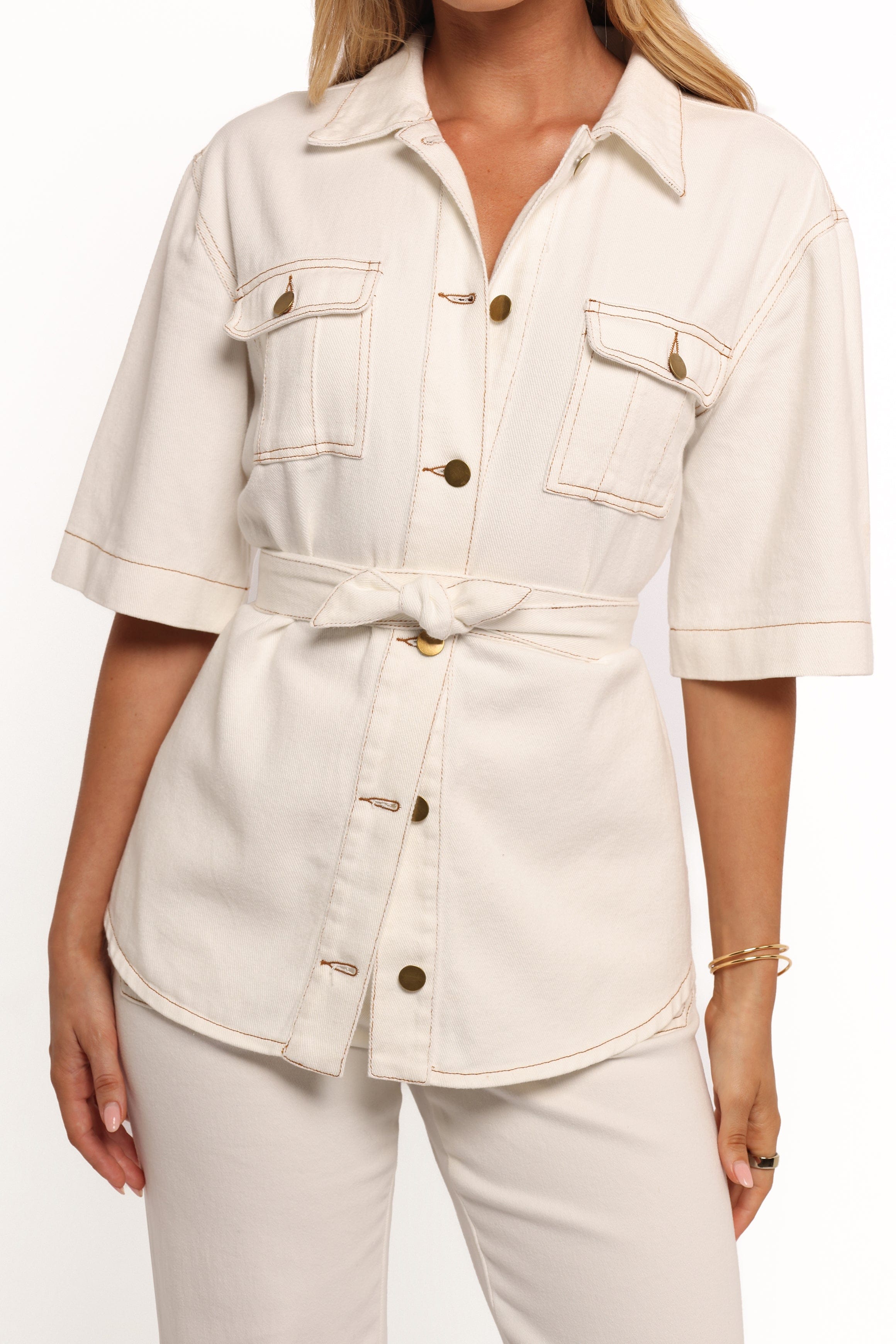 Petal and Pup USA TOPS Lepal Denim Shirt - White