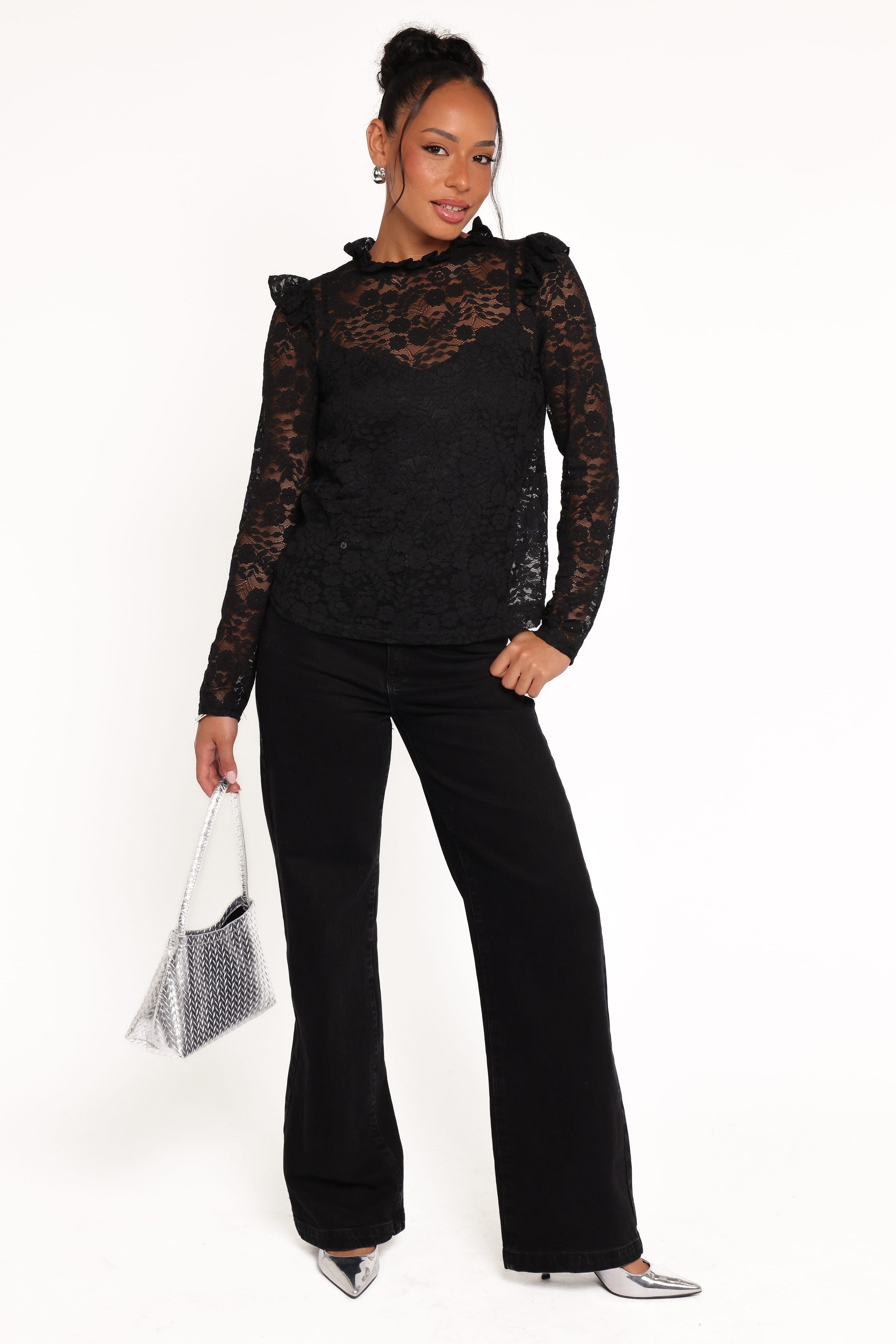Petal and Pup USA TOPS Lettie Lace Ruffle Top - Black